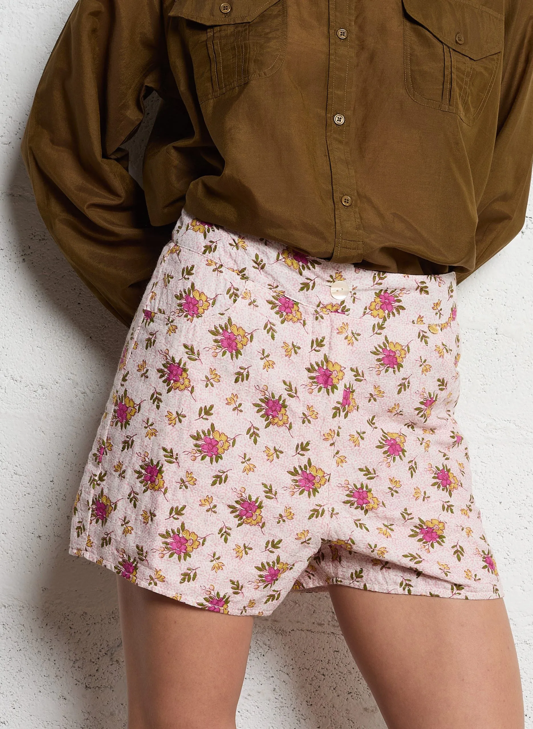 Short droit en coton imprimé Rose PADA