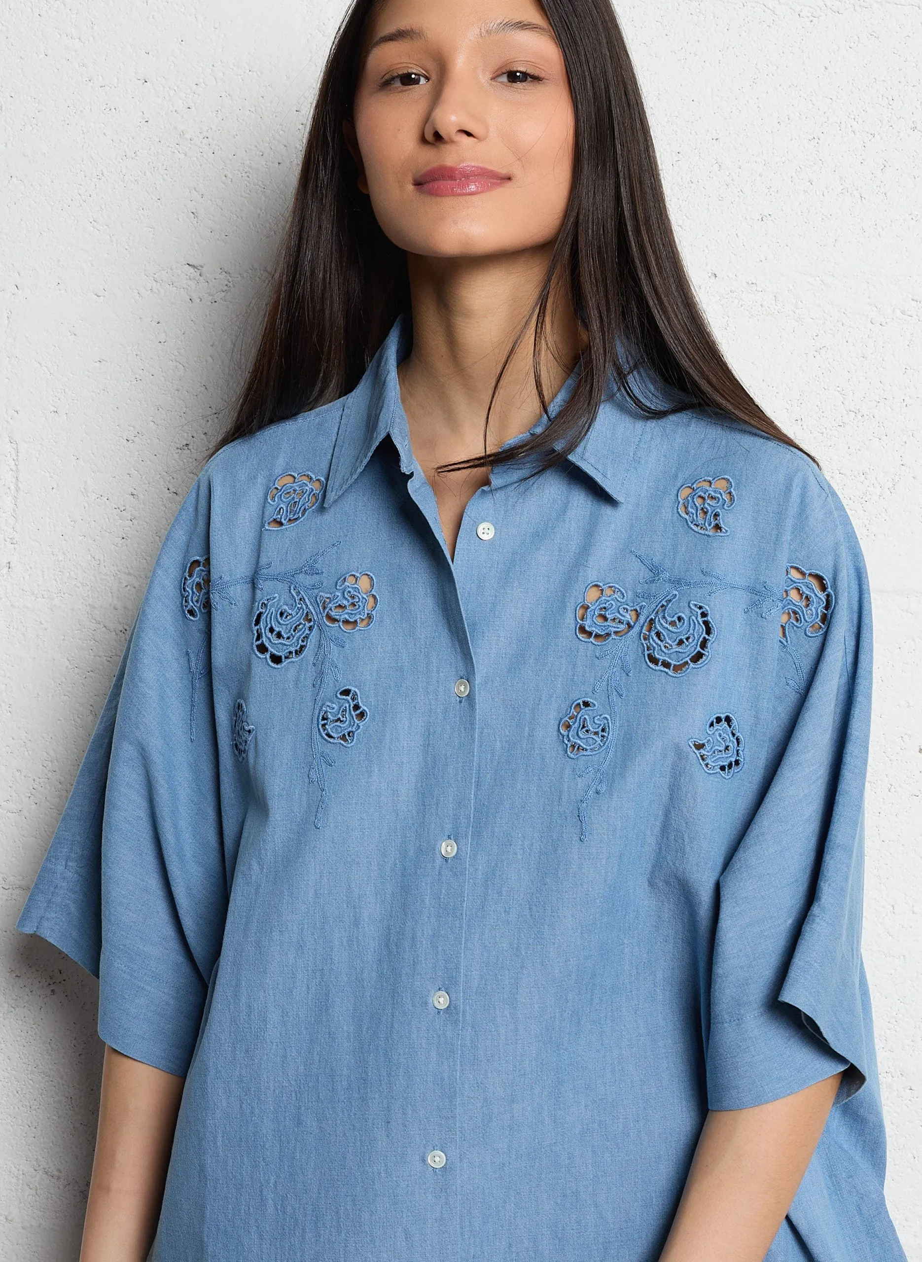 Robe chemise courte en coton Gris CHEYENNE