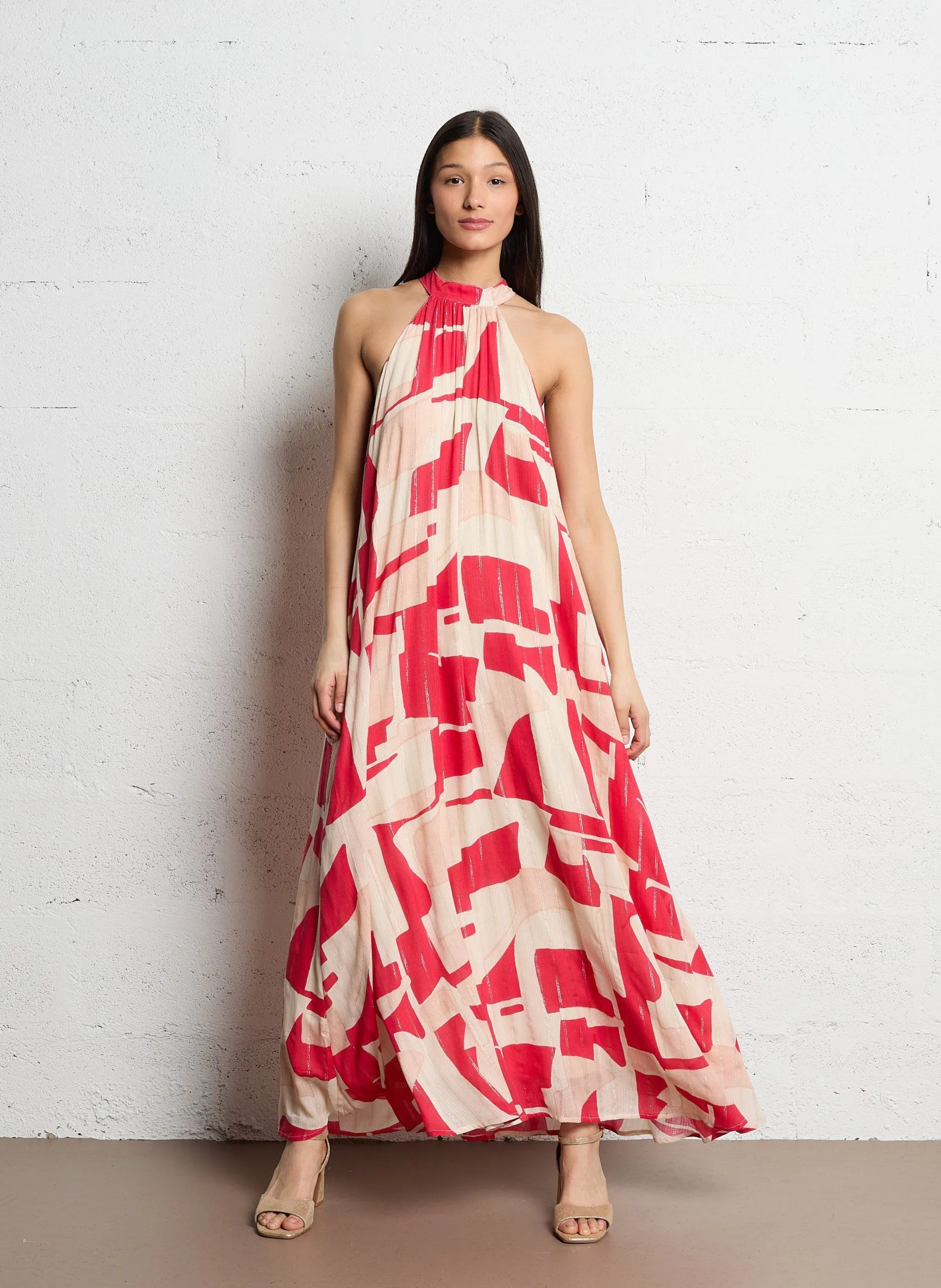 Robe longue sans manches imprimée Rouge