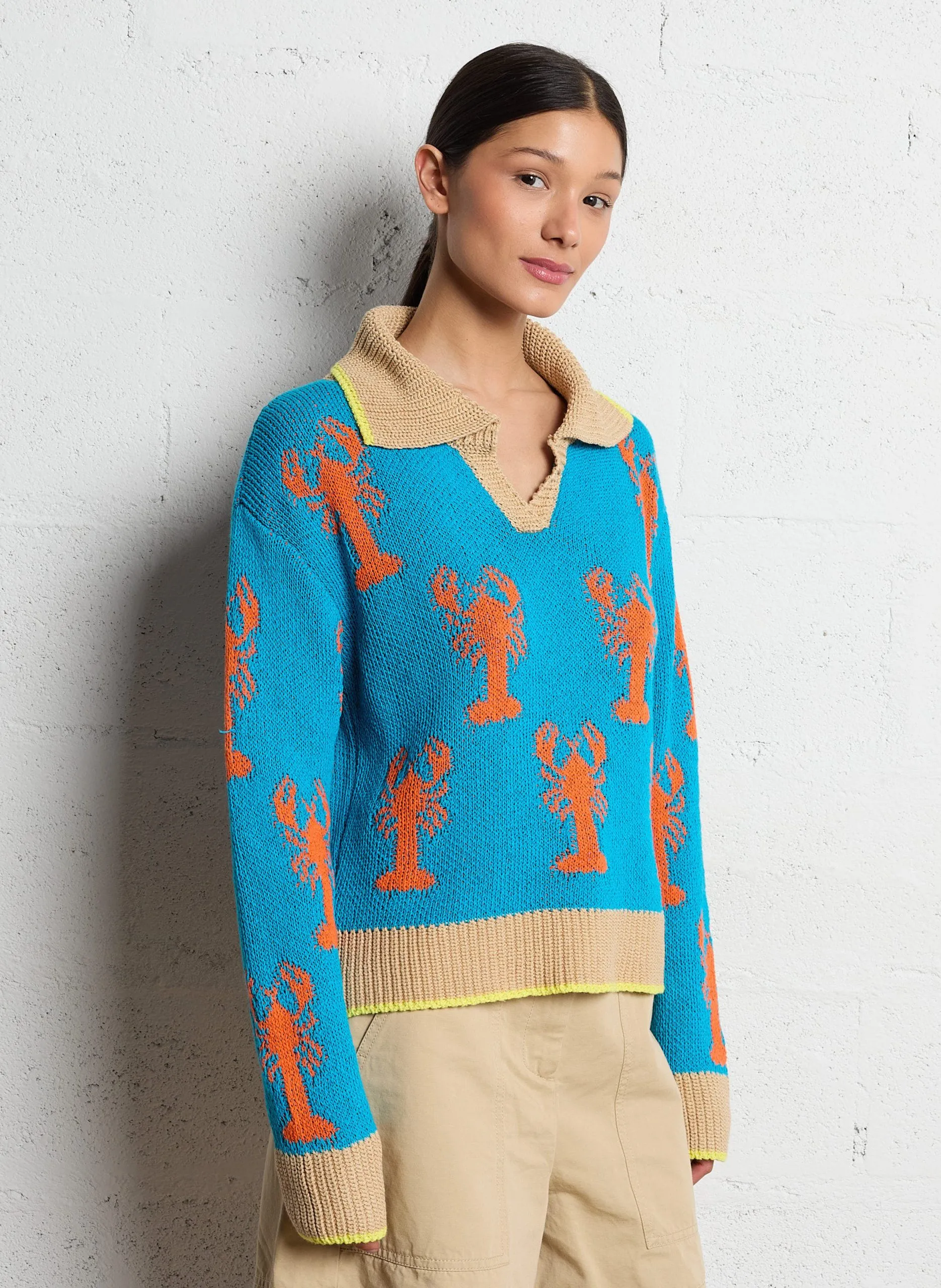 Pull oversize en coton mélangé Bleu LOBSTER