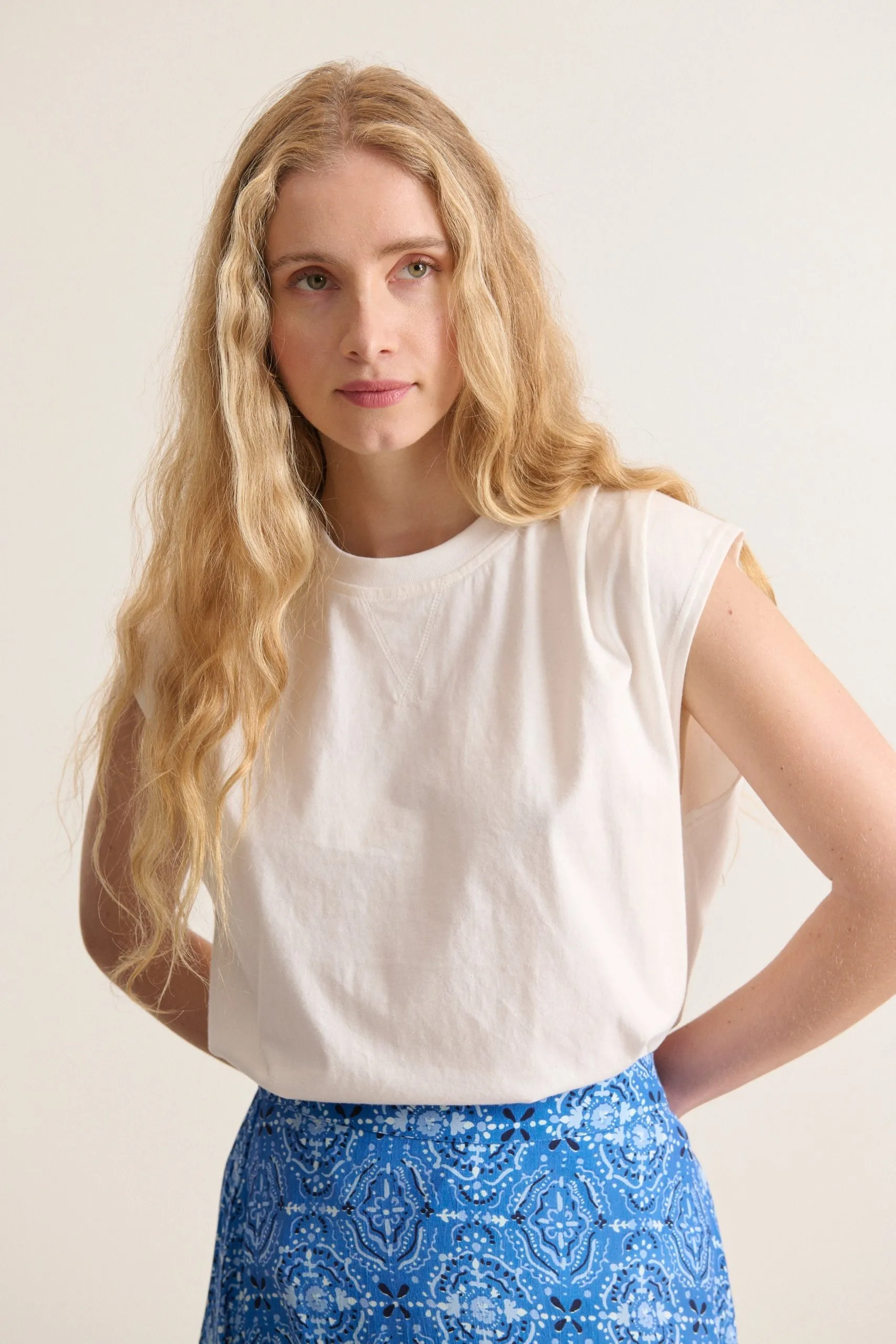 T-shirt large sans manches uni Blanc VIVI