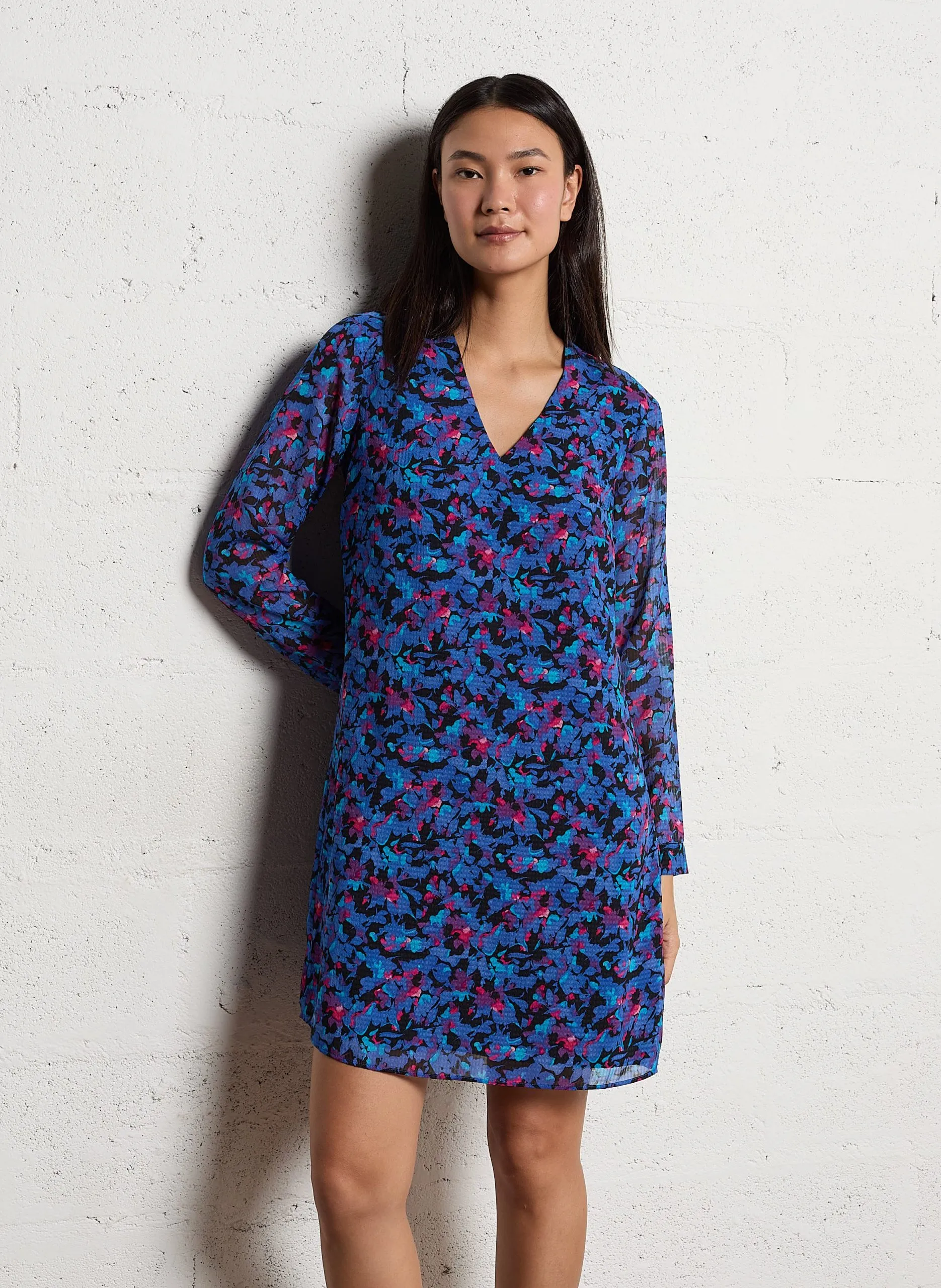 Robe droite col V Bleu RYANNA