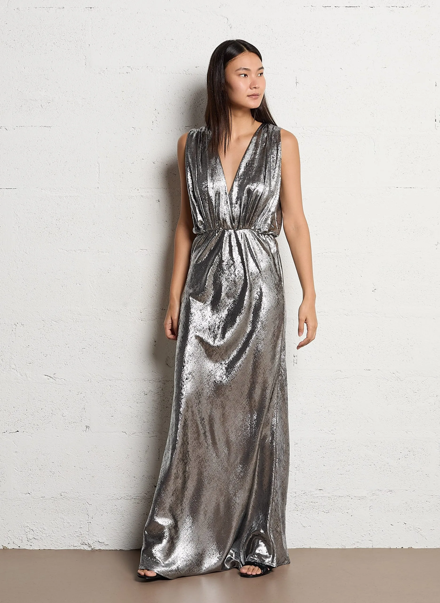 Robe longue métallisée Argent SAMBI