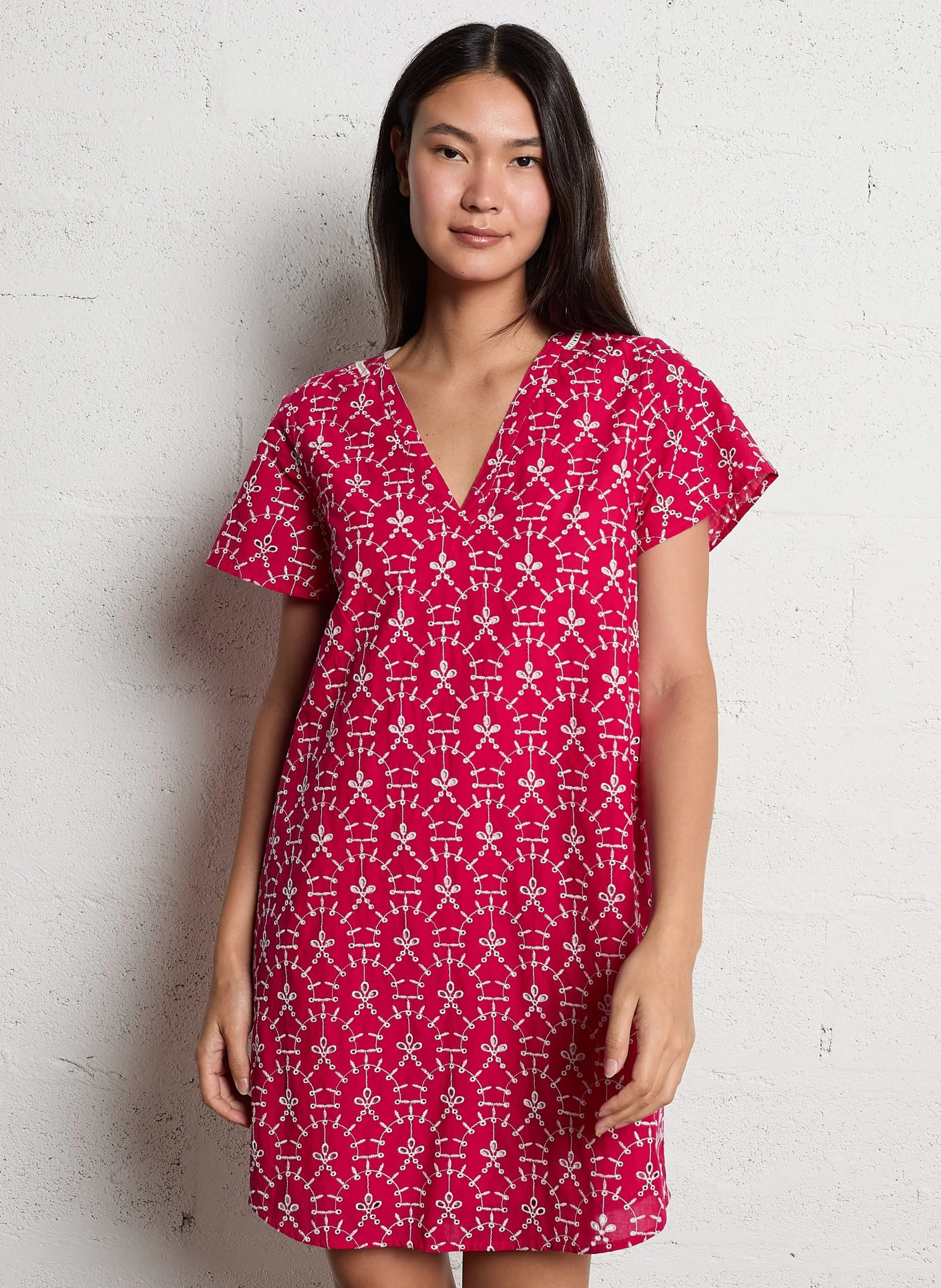 Robe courte droite en coton Rouge REKO