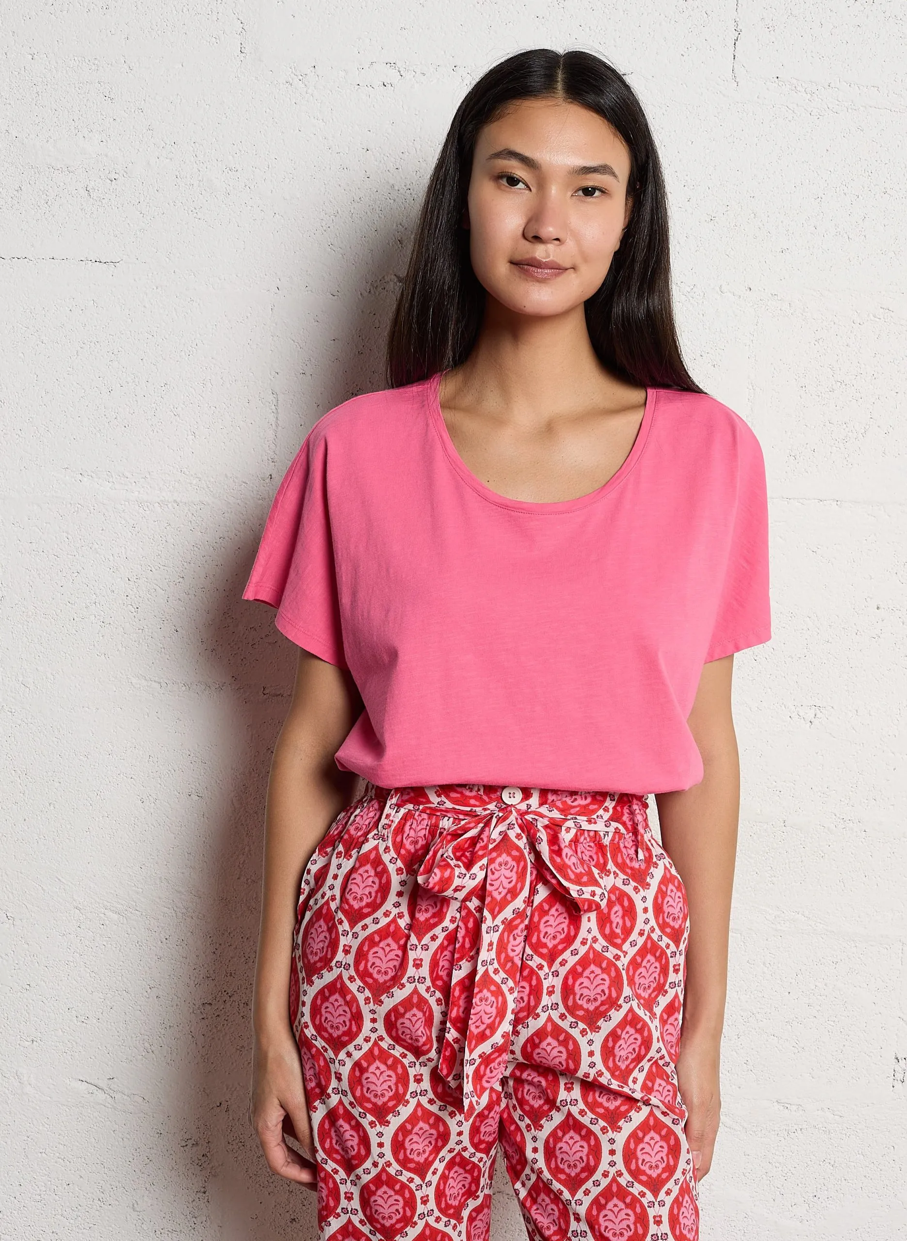 Tee-shirt col rond en coton Rose ZAELY