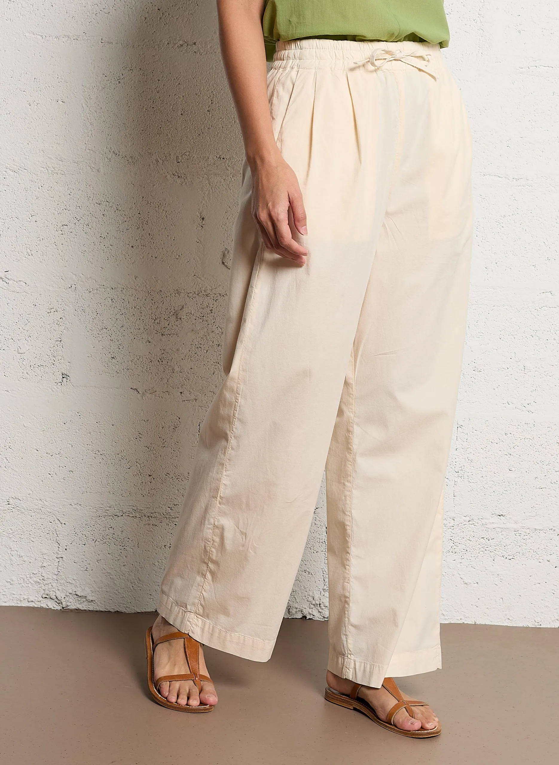 Pantalon droit en coton mélangé Beige GABRIELLE