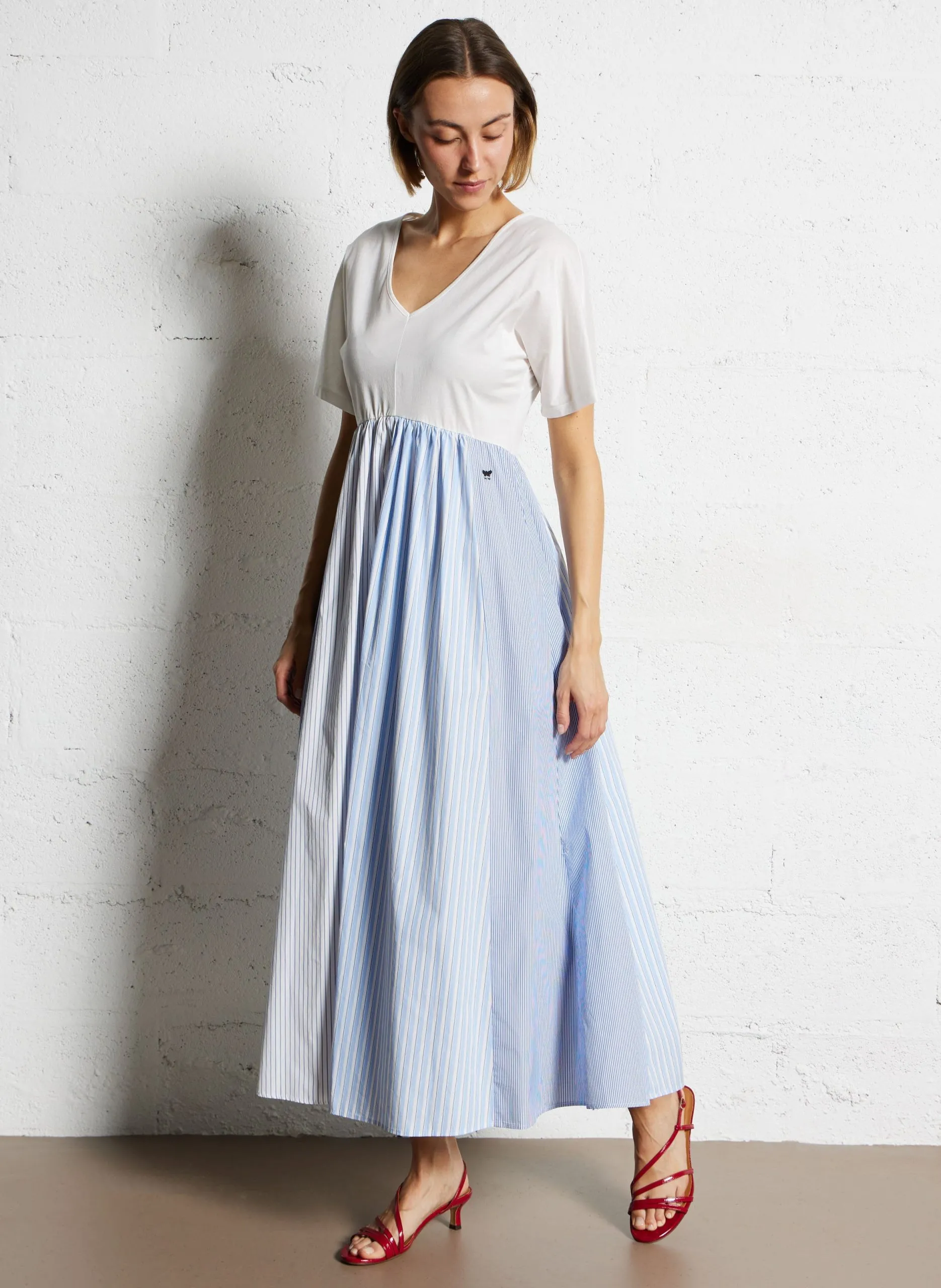 Robe midi évasée bicolore Blanc BRONZO