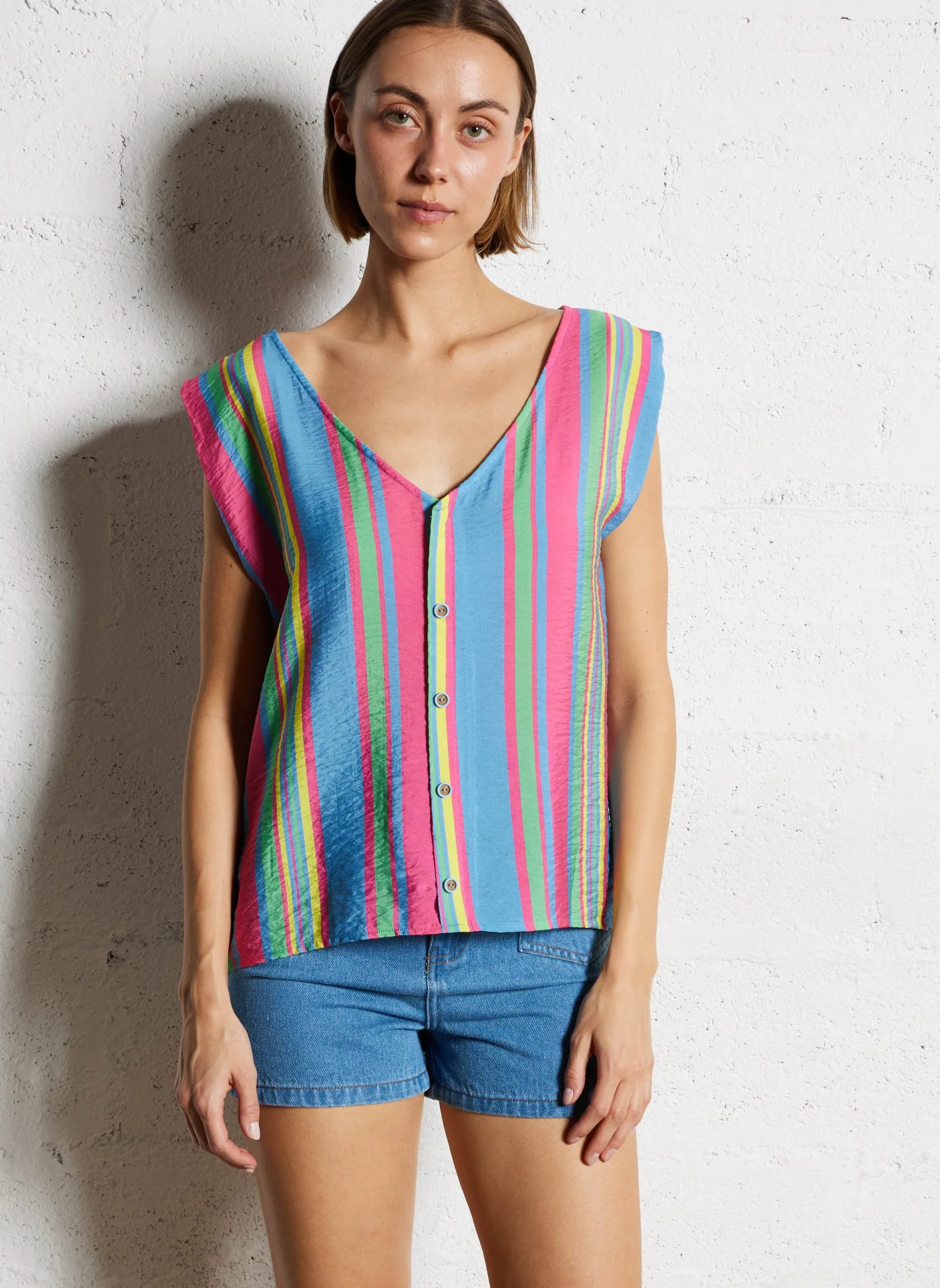 Top col V rayé Multicolore CANDI