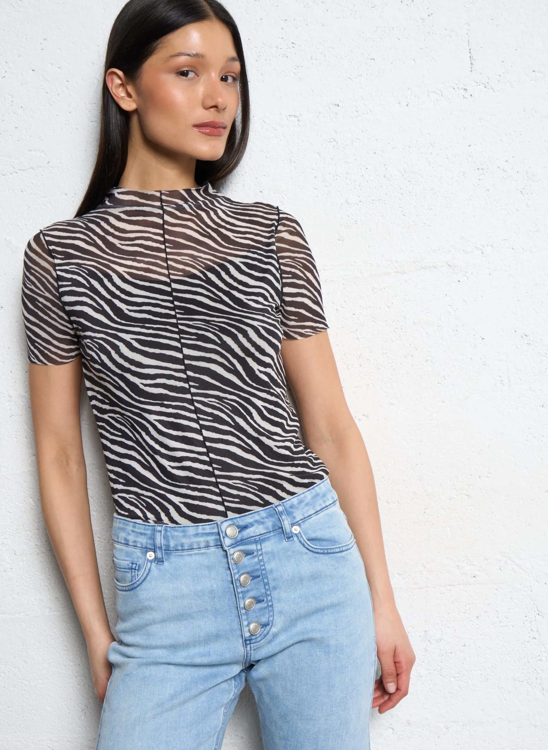 Top droit imprimé Noir