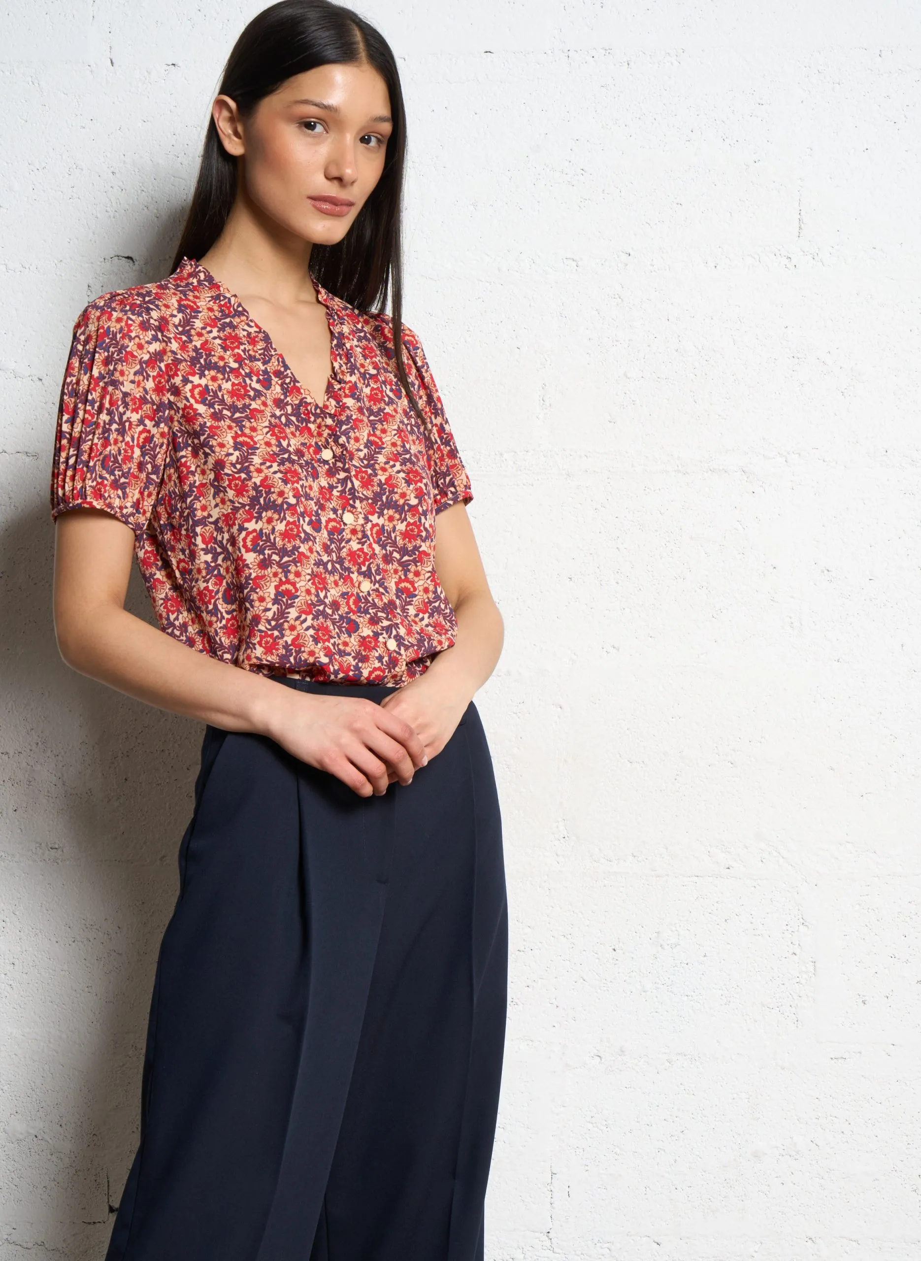 Chemisier droit imprimé Blanc