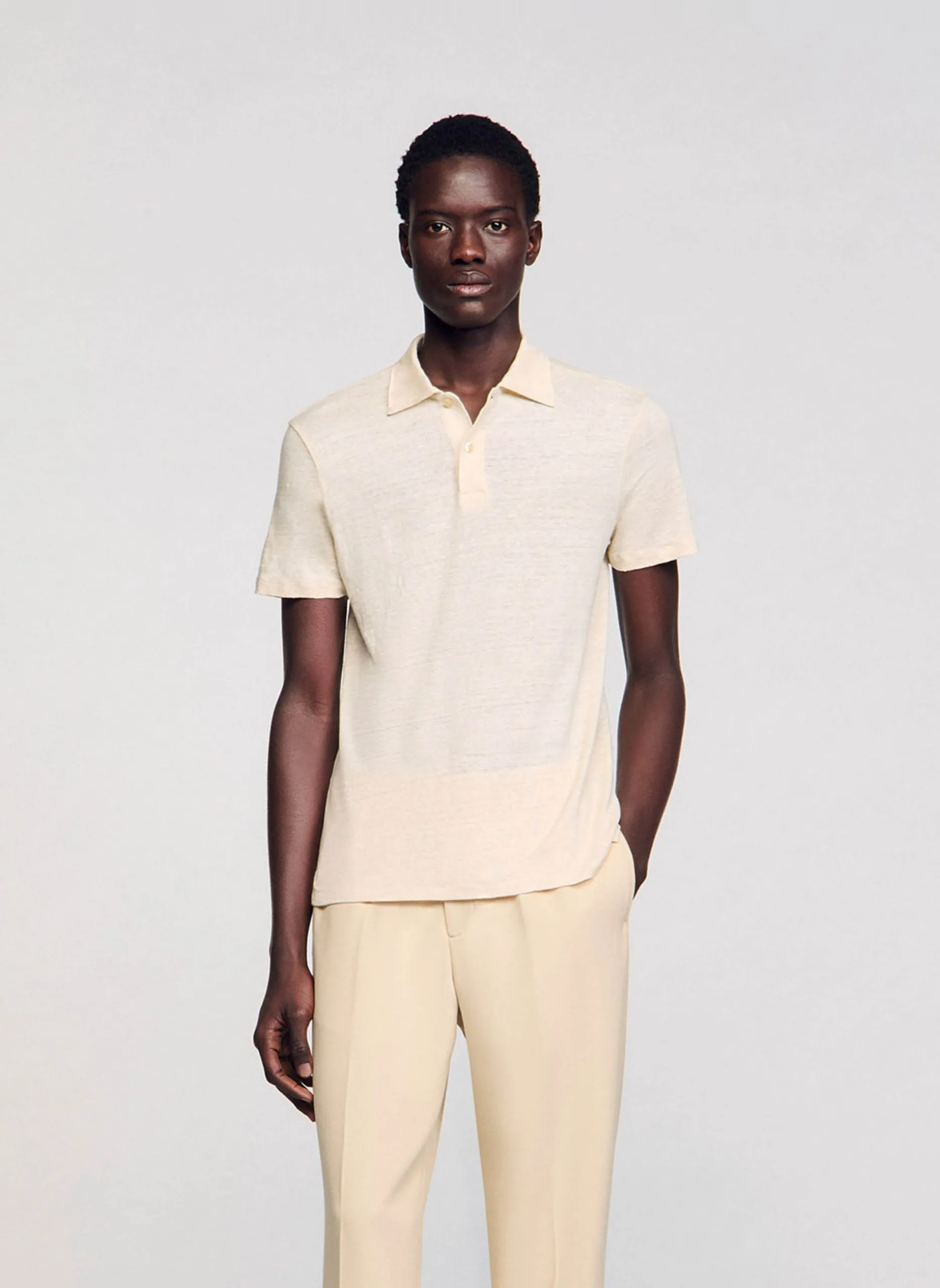 Polo regular-fit en lin Beige
