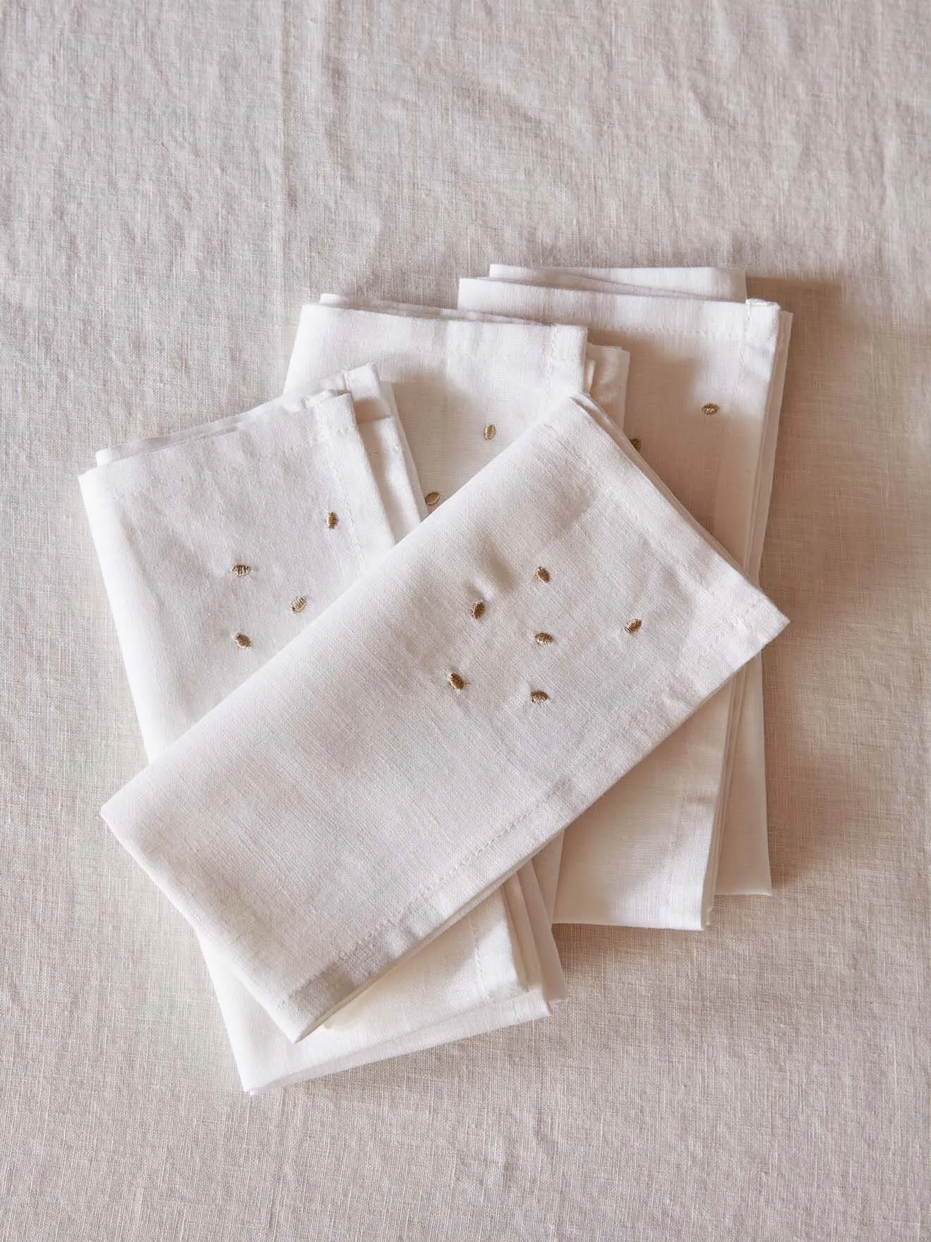 Nappe à pois dorés en coton tramé aspect lin Blanc