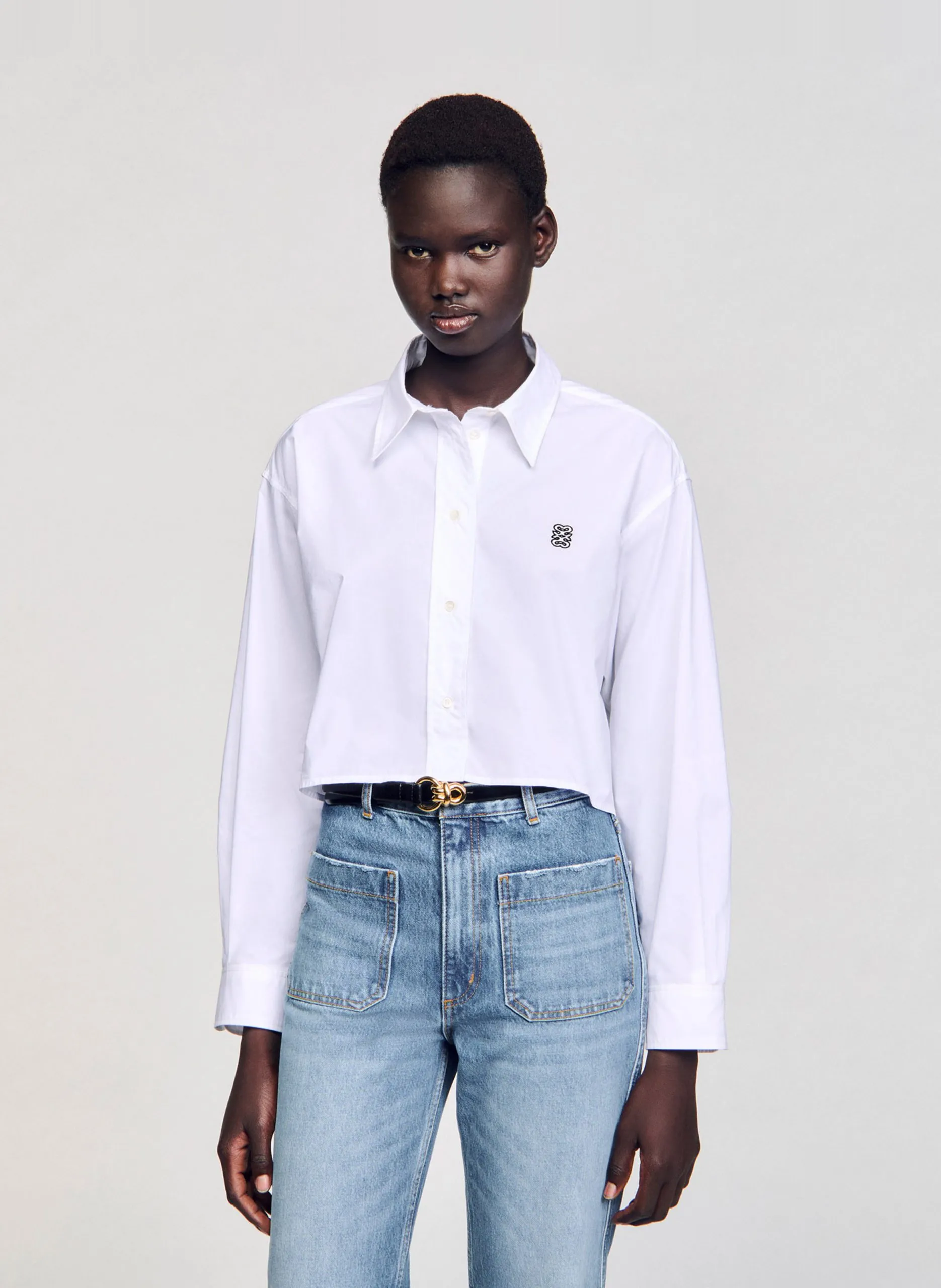 Chemise courte en popeline de coton Blanc