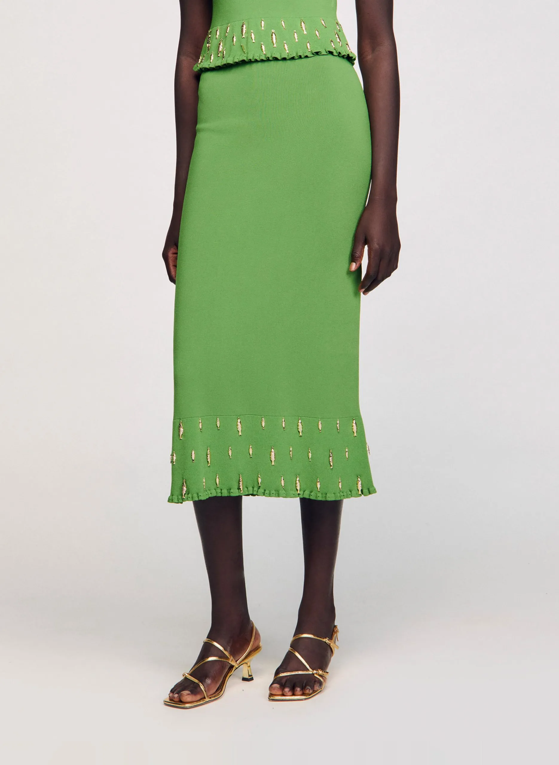 Jupe midi droite en maille Vert
