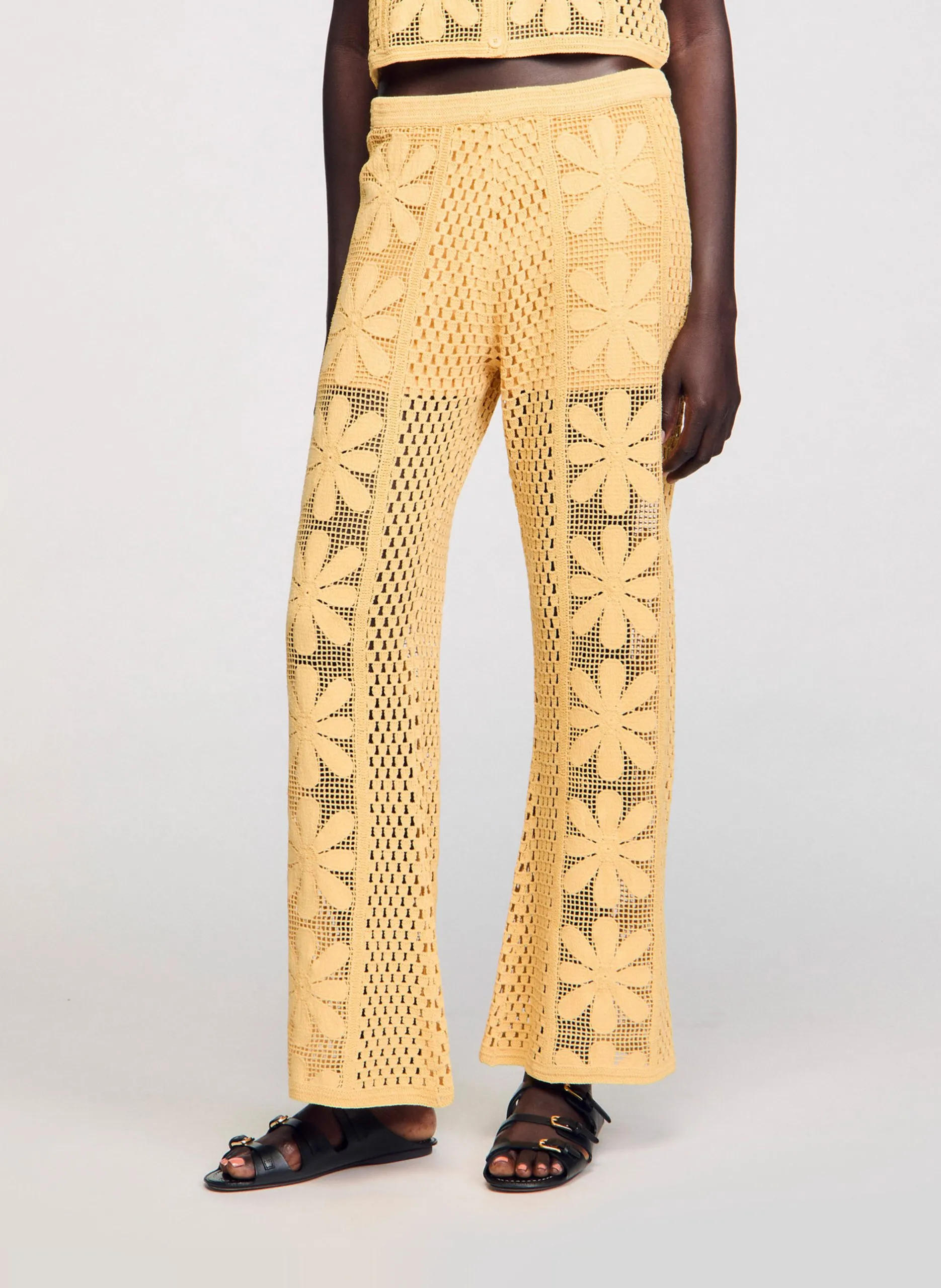 Pantalon large en crochet Jaune