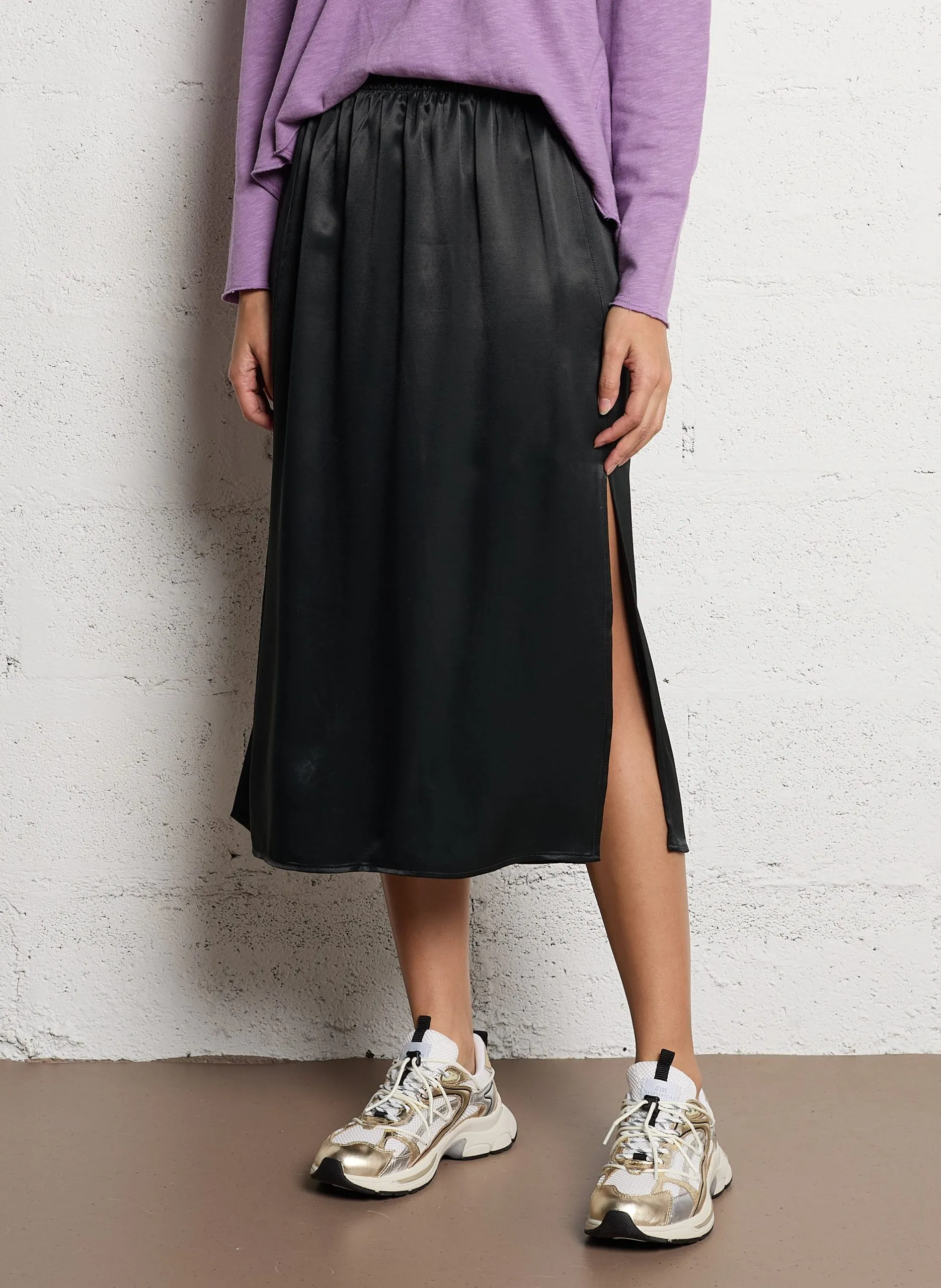Jupe longue satinée Noir UNYL