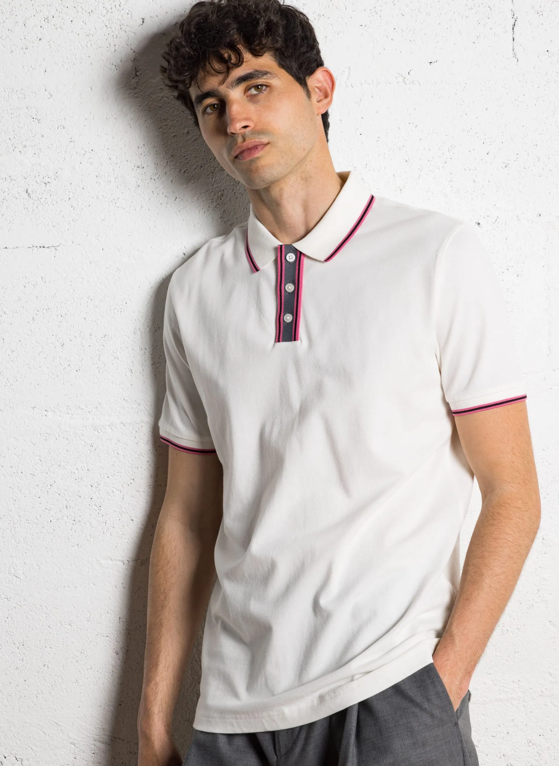 Polo regular en coton bio mélangé Beige