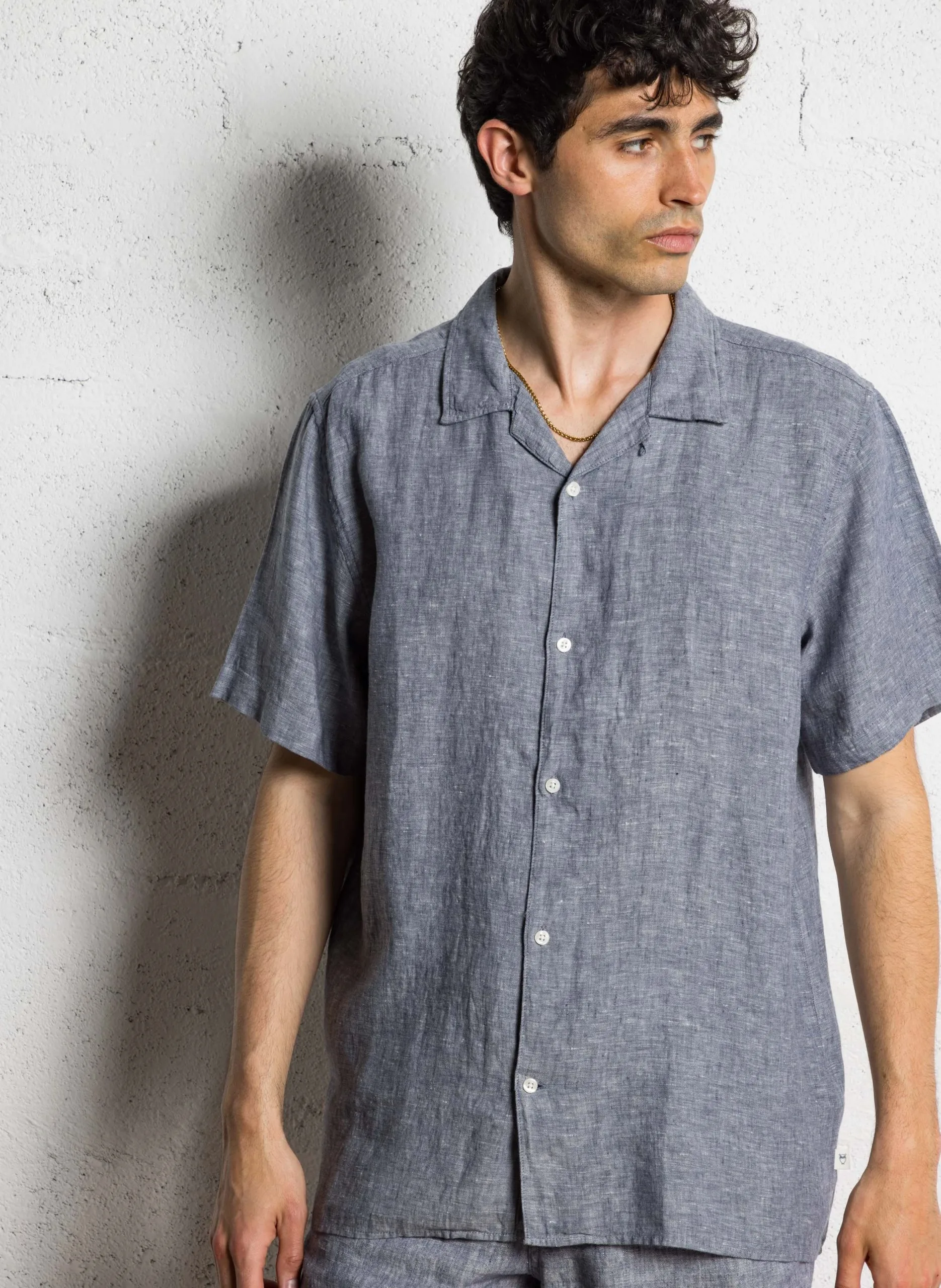 Chemise droite col classique en lin bio Bleu