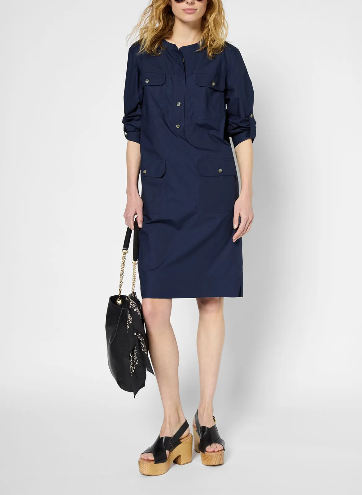 Robe midi col rond en coton Bleu PYRENE