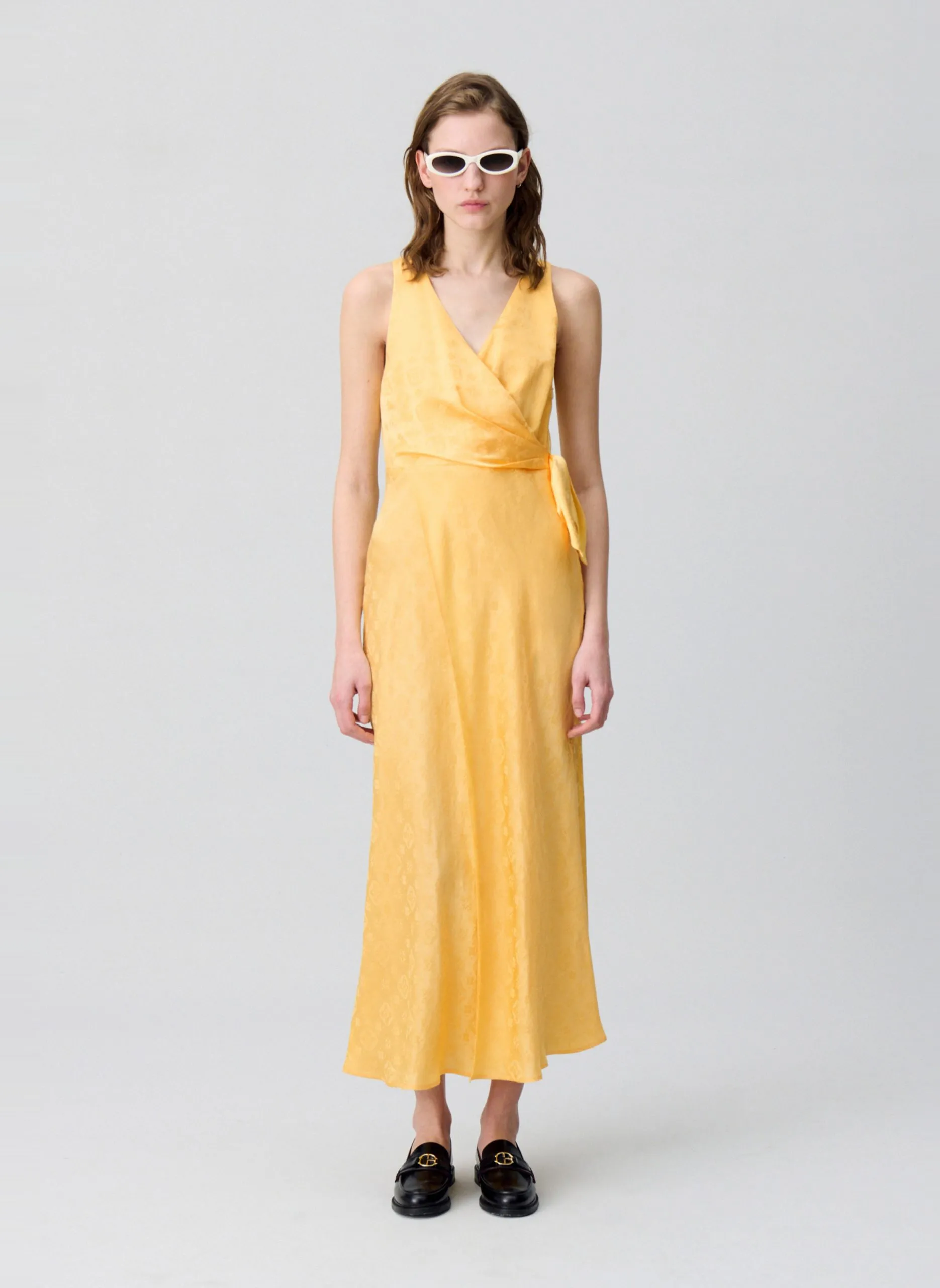 Robe longue imprimée en jacquard Jaune