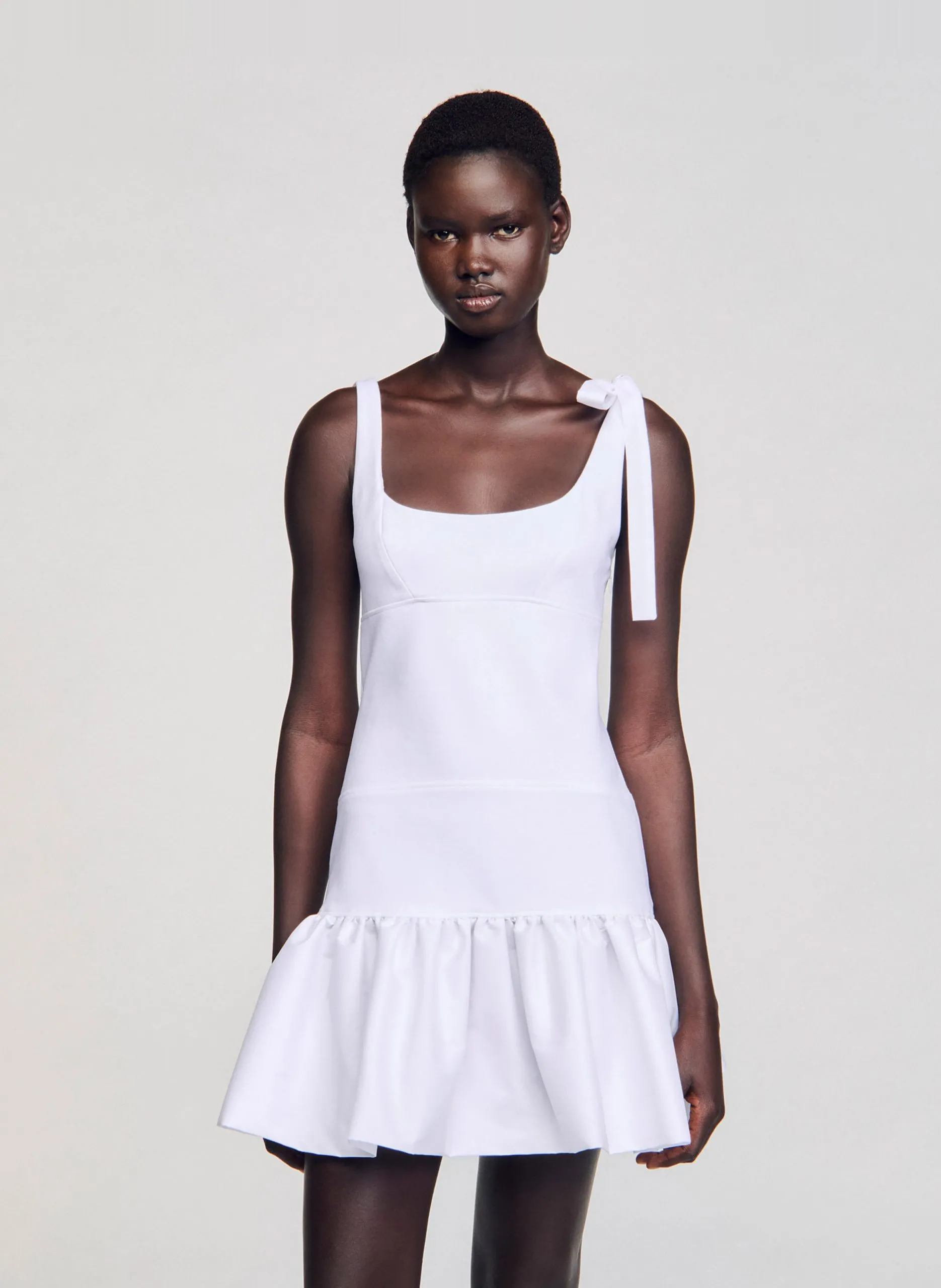 Robe courte évasée bi matière Blanc