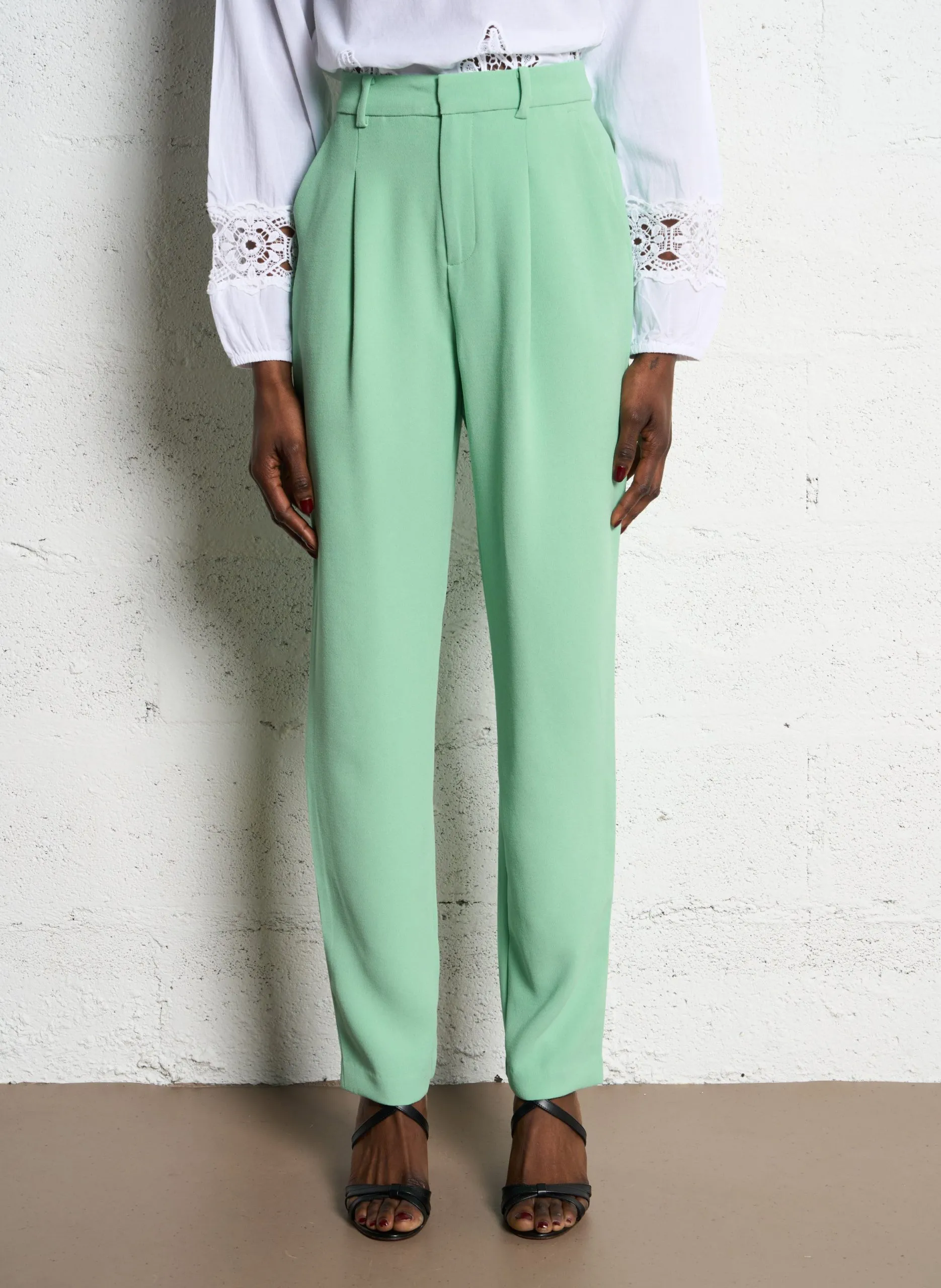Pantalon à pinces droit Vert