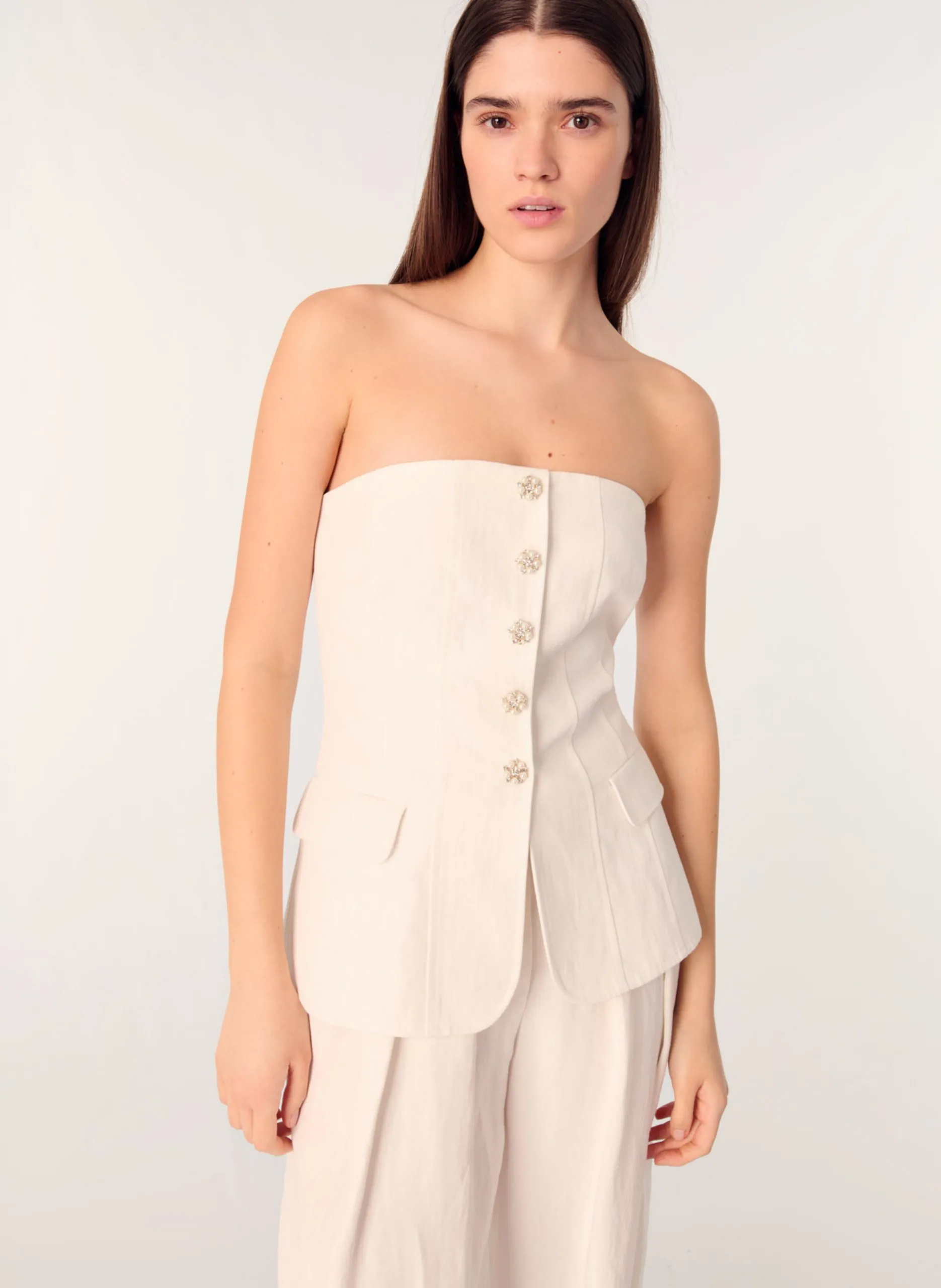 Top bandeau boutonné Beige