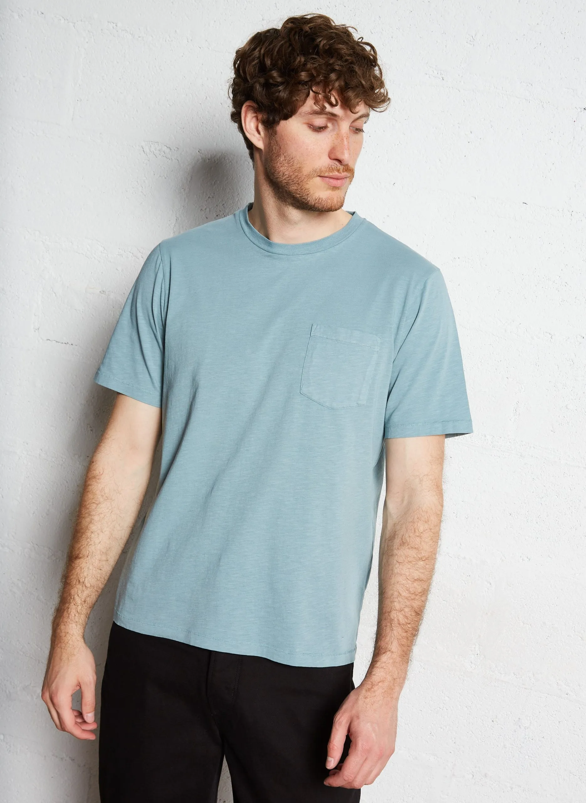 Tee-shirt droit col rond en coton Vert POCKET CREW