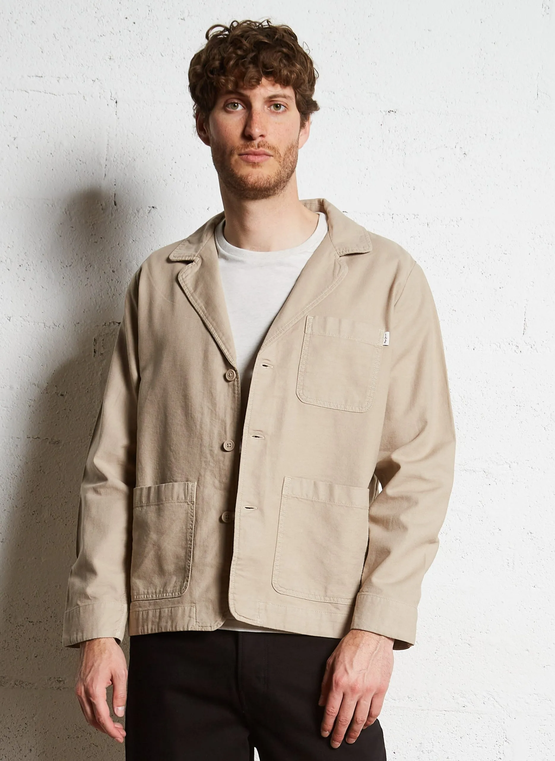 Blazer oversize en coton mélangé Beige