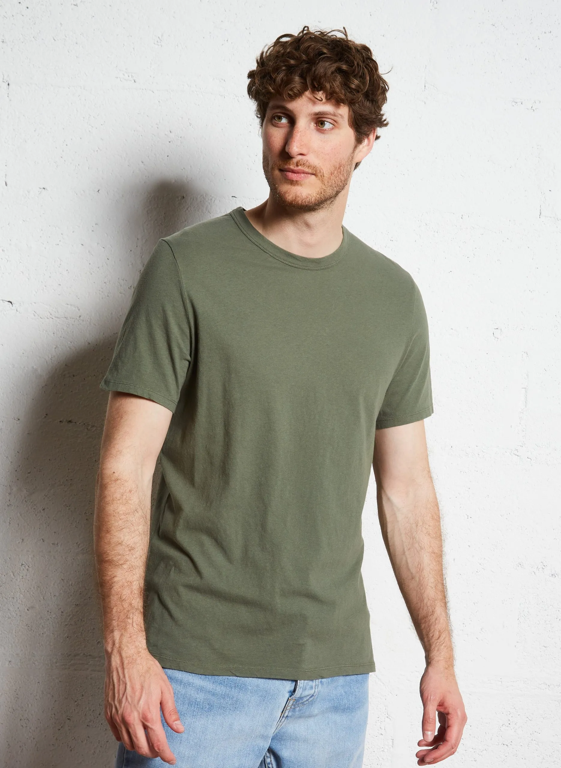 Tee-shirt col rond regular fit en coton Vert FAKOBAY