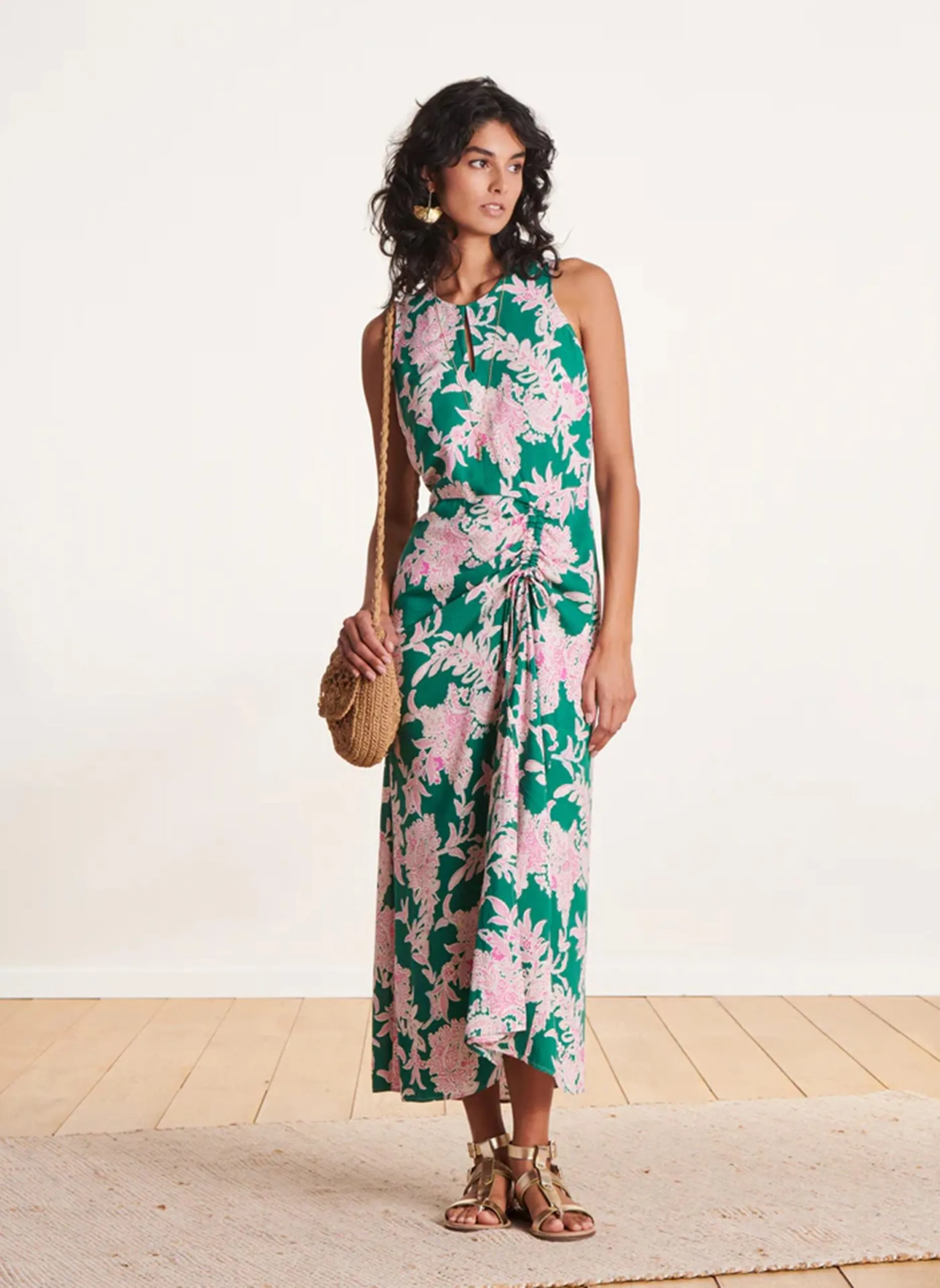 Robe longue col rond à imprimé floral Multicolore