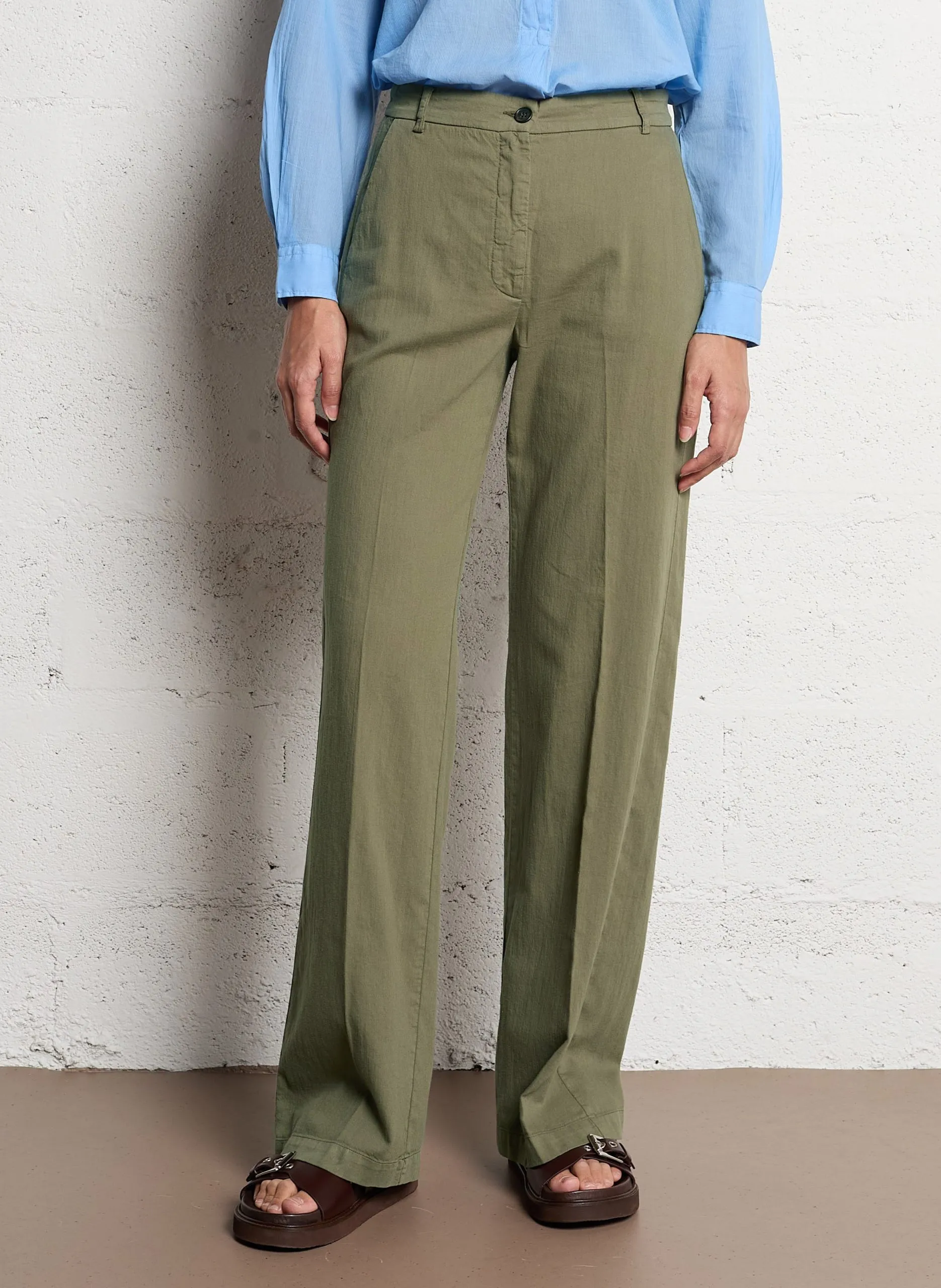 Pantalon droit en coton Kaki POSITANON