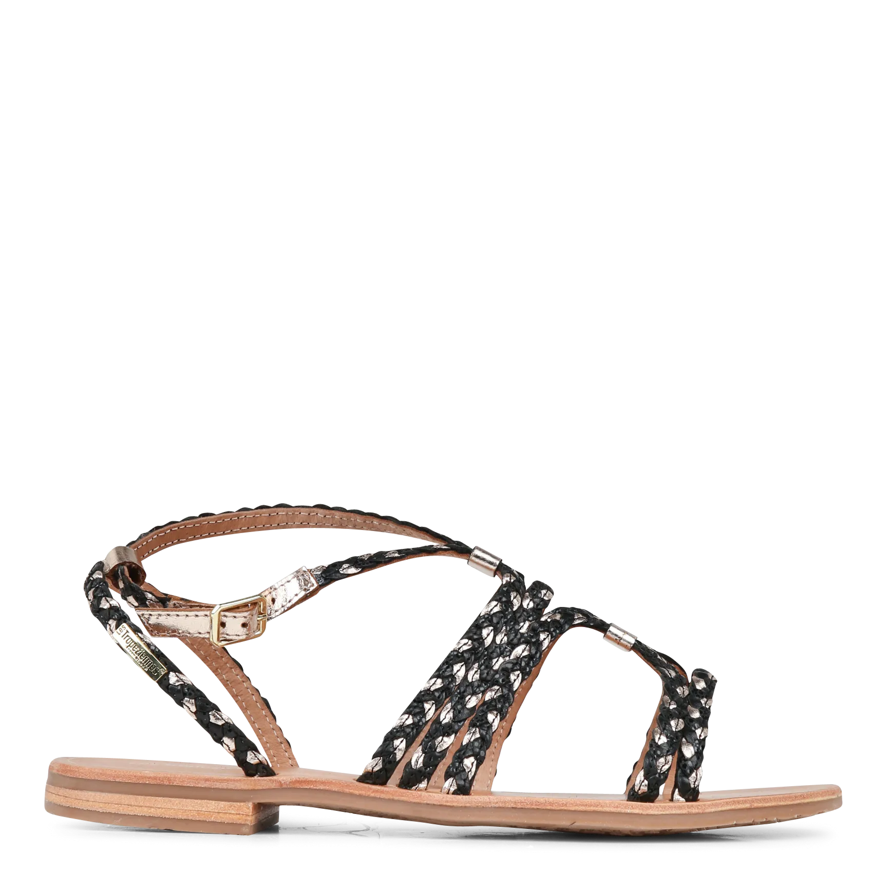 Sandales plates tressées en cuir Noir HOMBLINE