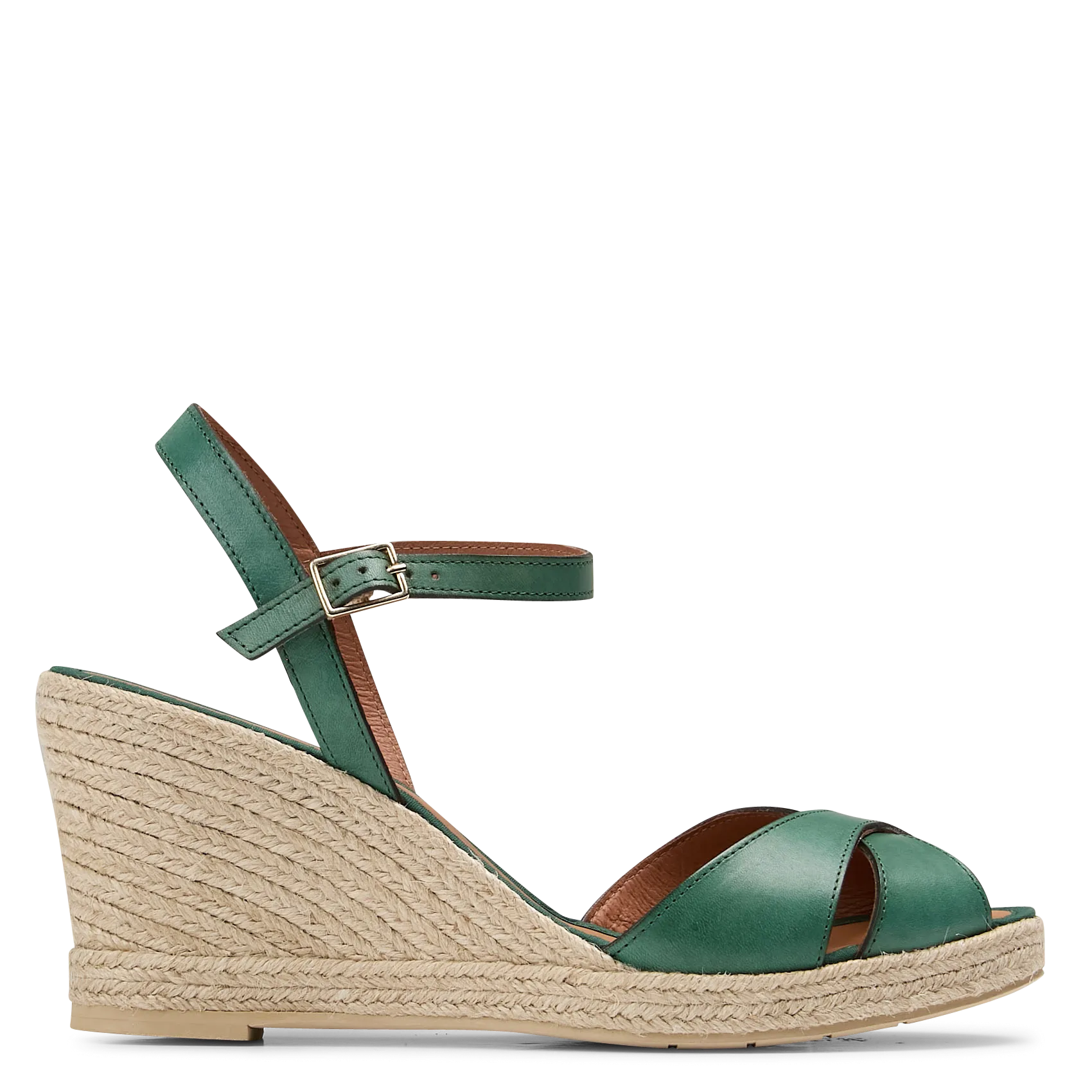 Espadrilles compensées en cuir Kaki MADRID