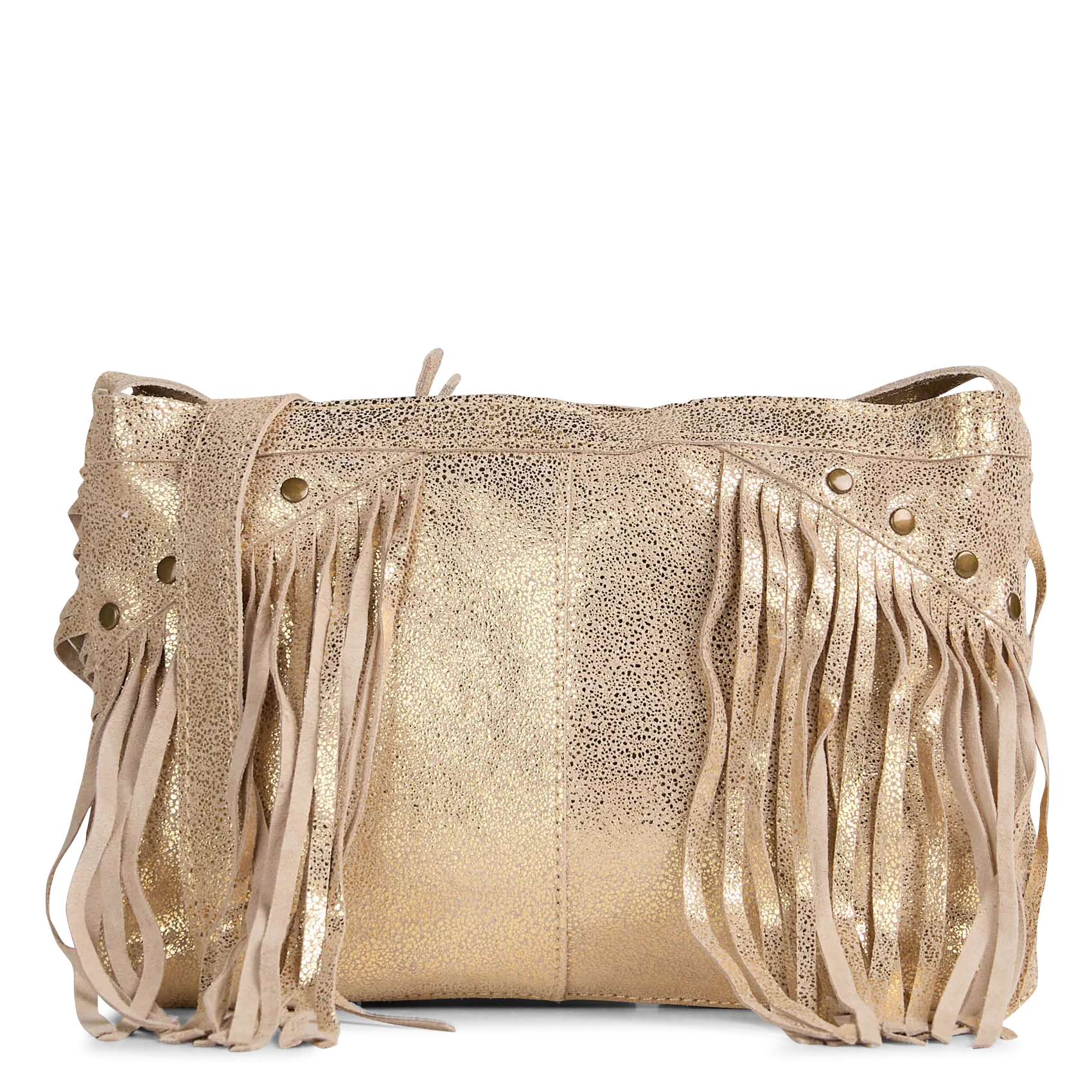 Sac bandoulière frangé en cuir Doré TIRANA