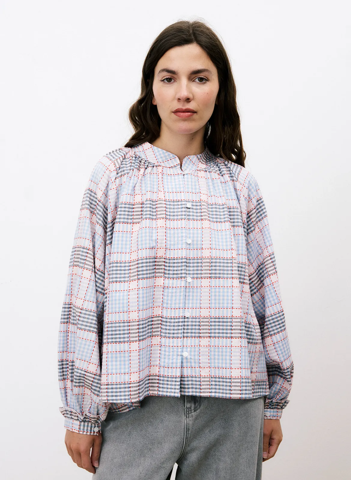 Blouse col rond imprimée Bleu MAILE