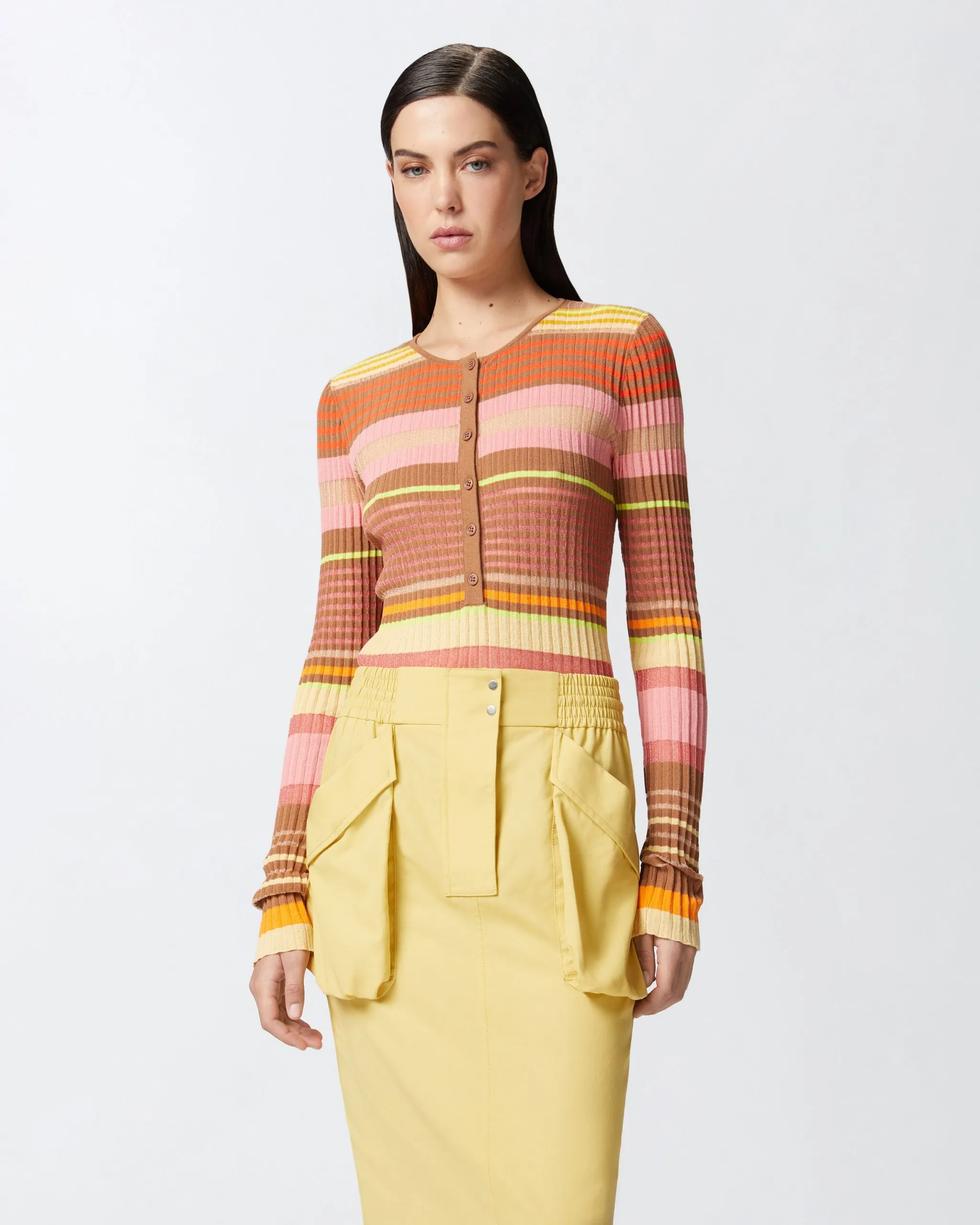 Pull ajusté à rayures multicolores Multicolore