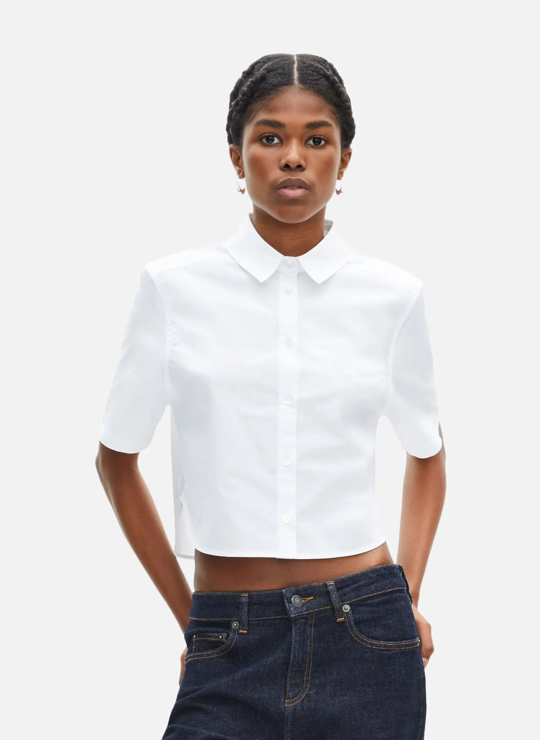 Chemise courte en popeline Blanc