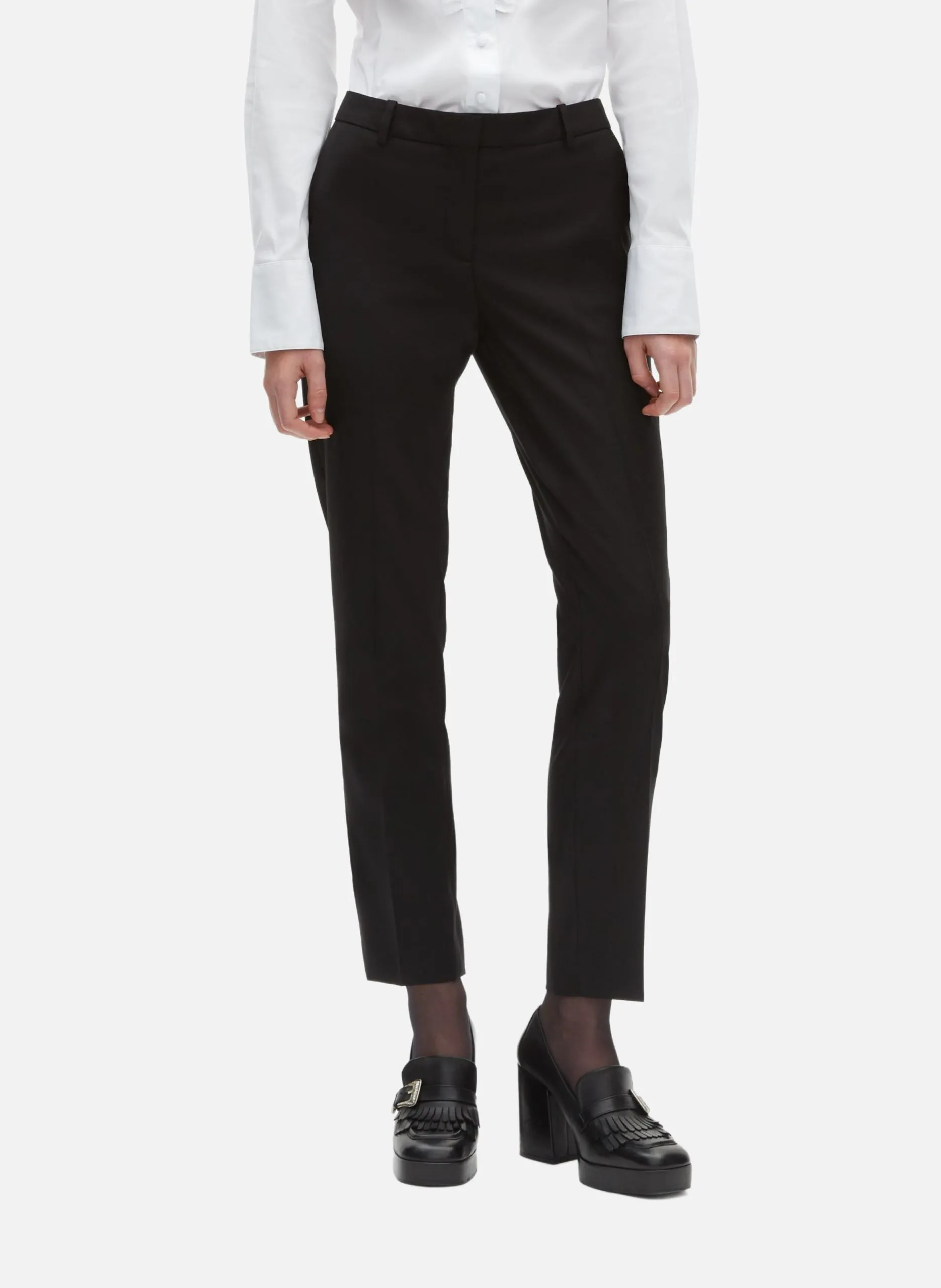 Pantalon tailleur en laine coupe ajustée Noir