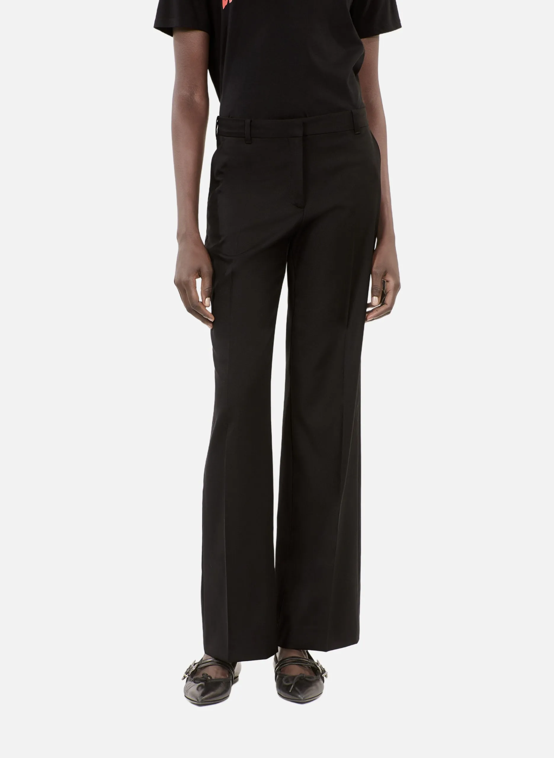 Pantalon de tailleur en laine coupe droite Noir