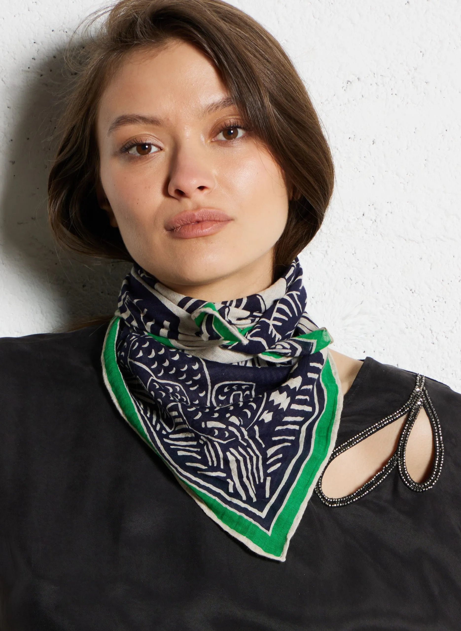 Foulard imprimé en coton Beige JUNGLE