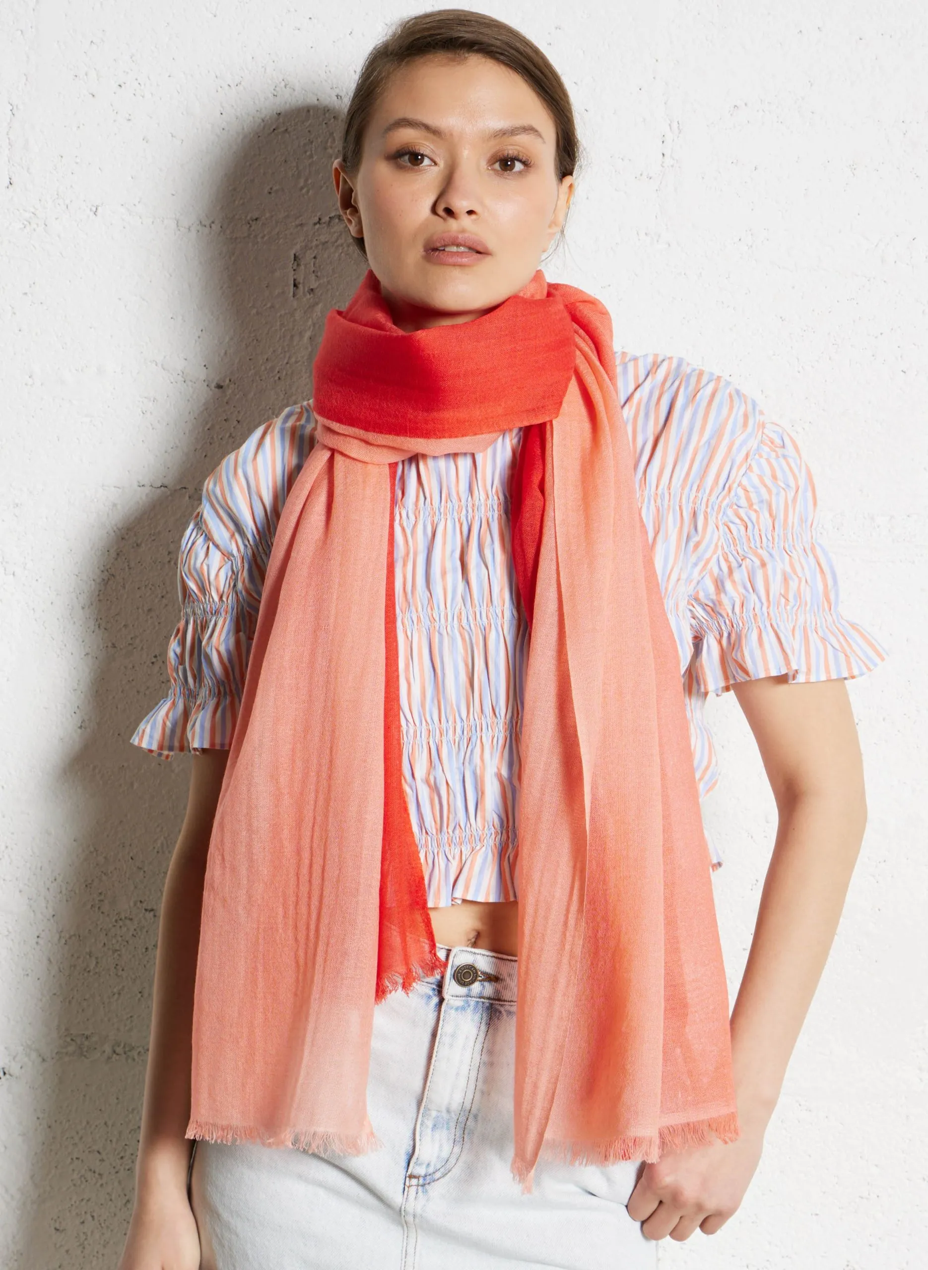 Foulard dégradé bicolore en laine Orange