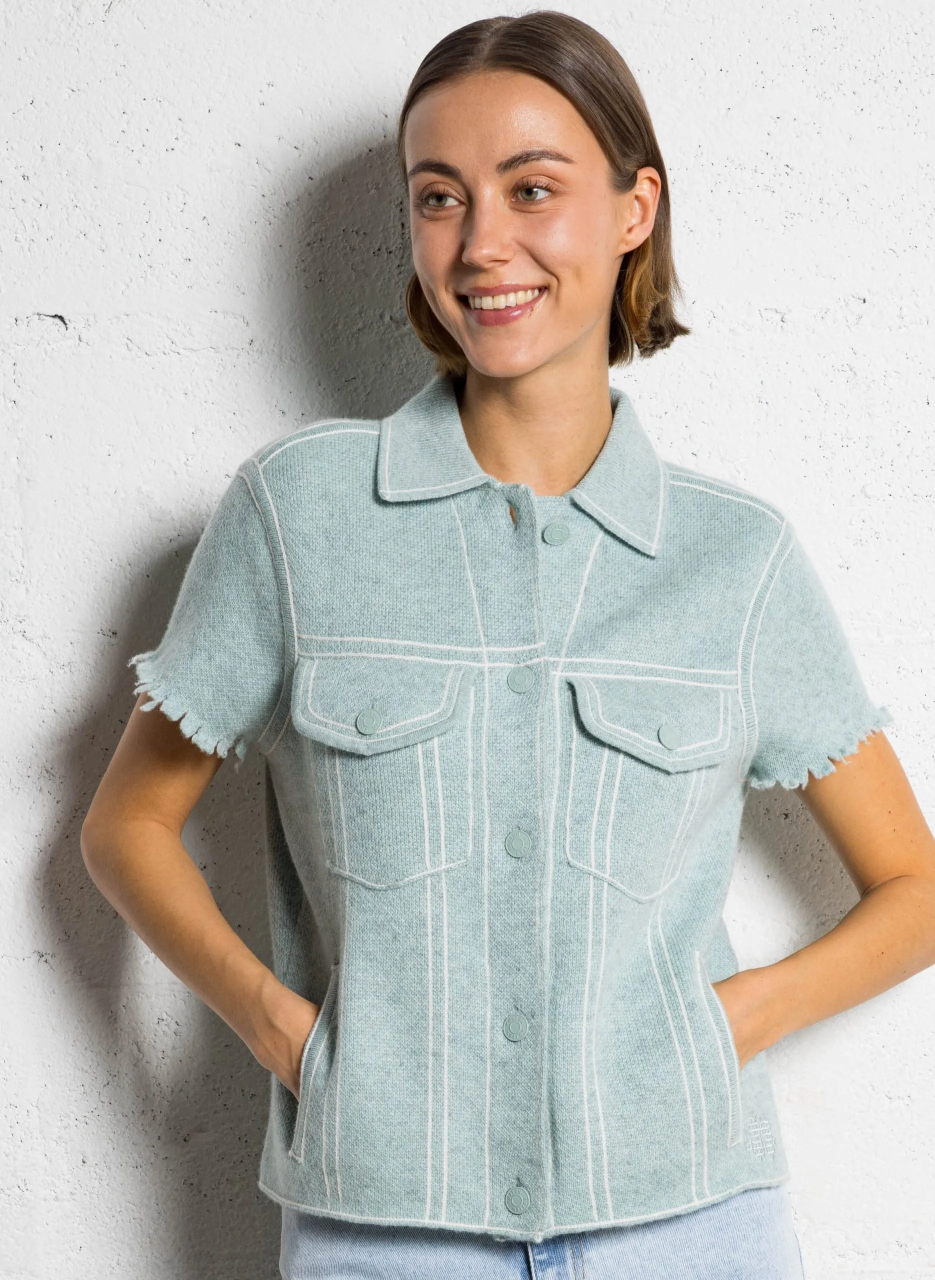 Top col classique en cachemire Vert JESSINDA