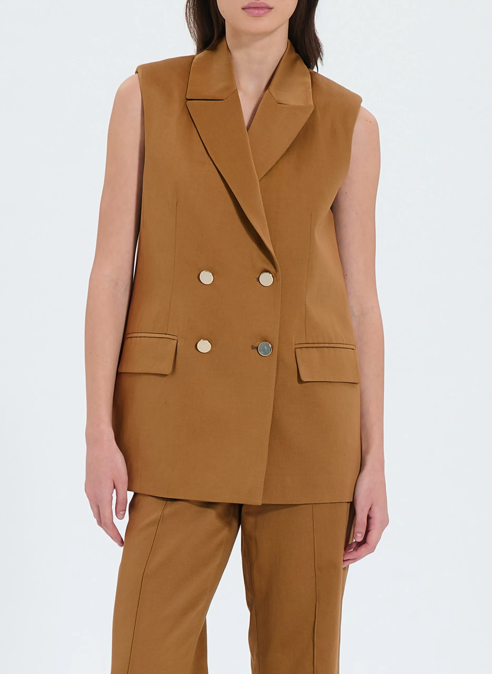 Veste de tailleur en coton mélangé bio Marron VAASA