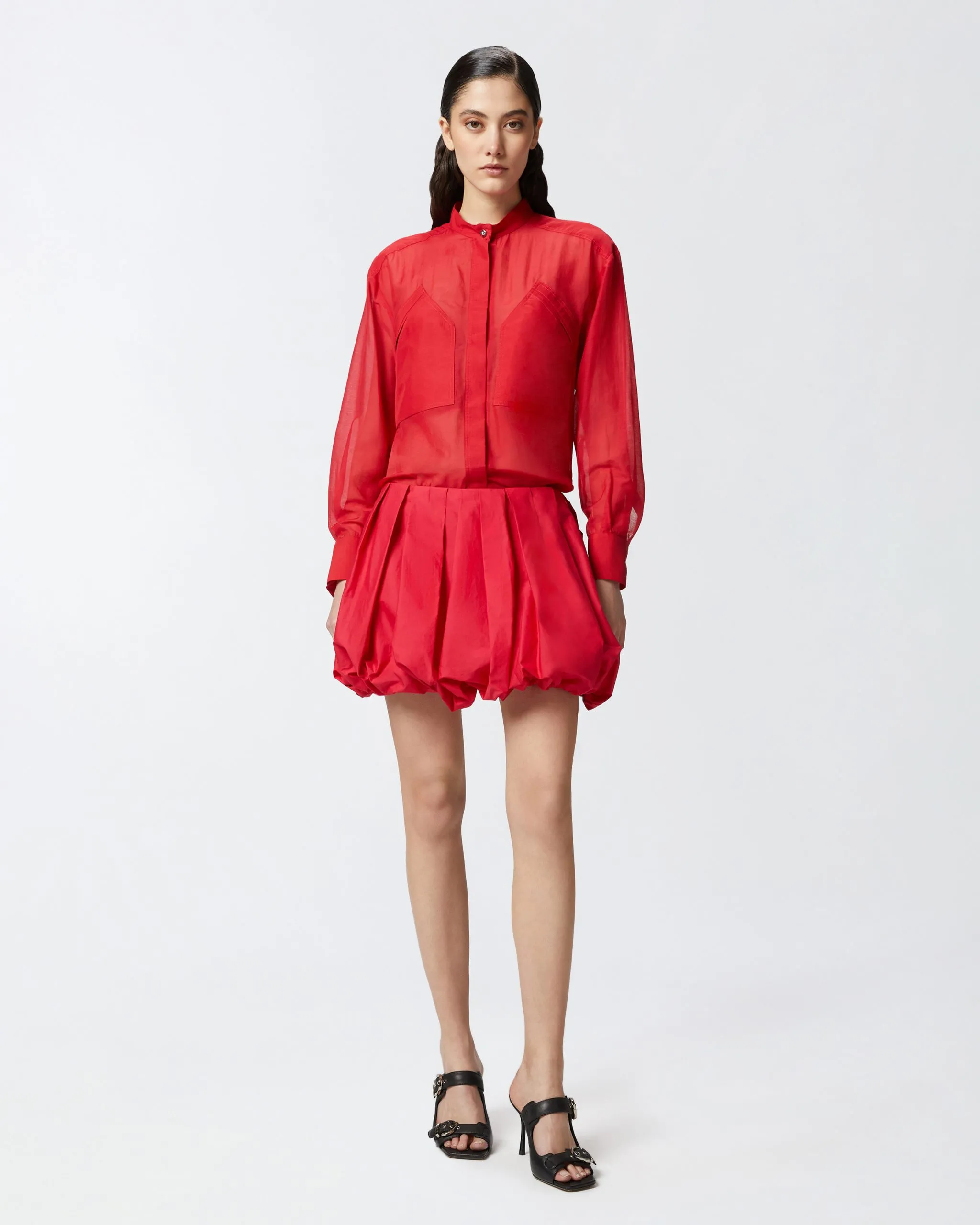 Mini-jupe boule plissée Rouge