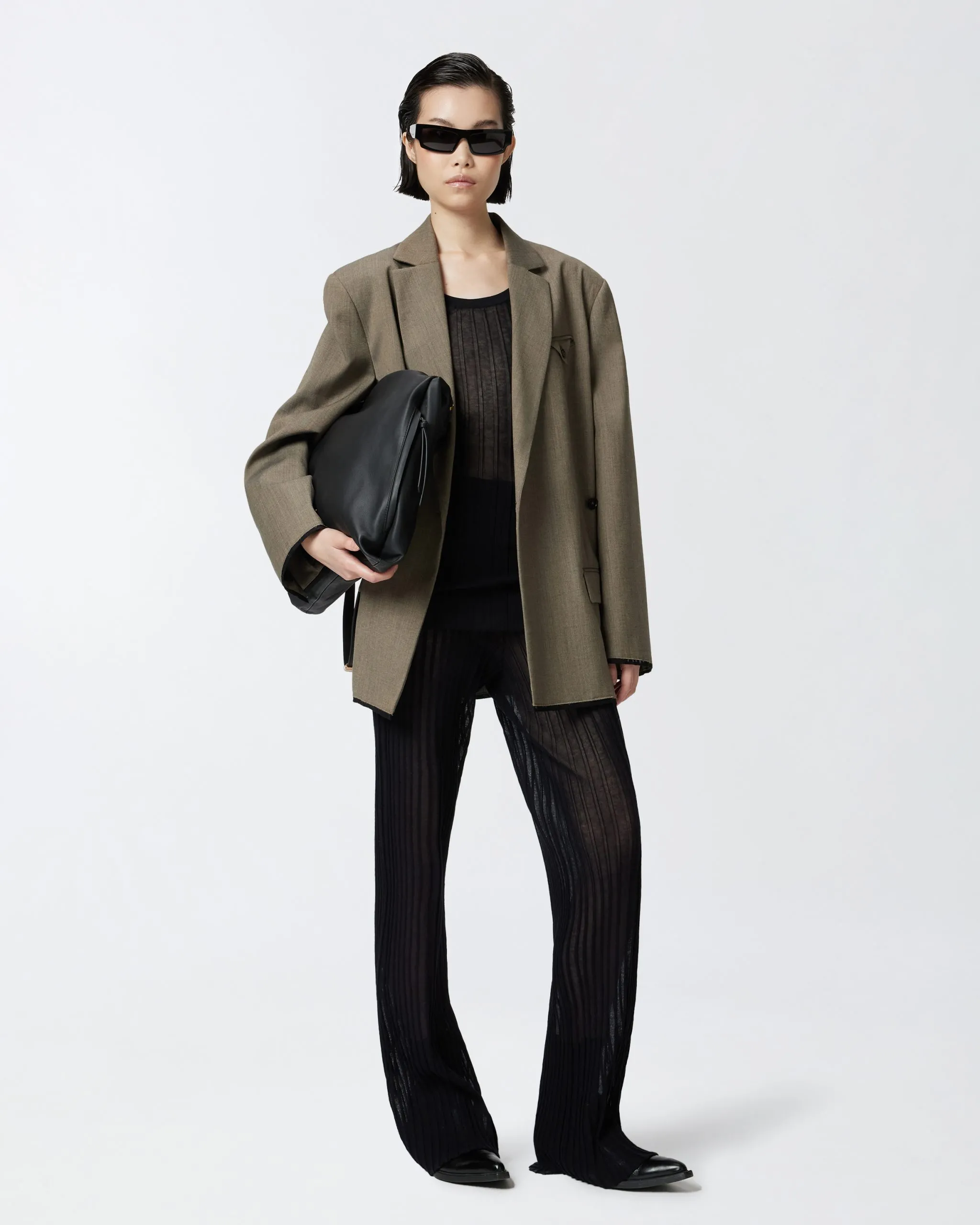 Pantalon léger côtelé semi-transparent Noir