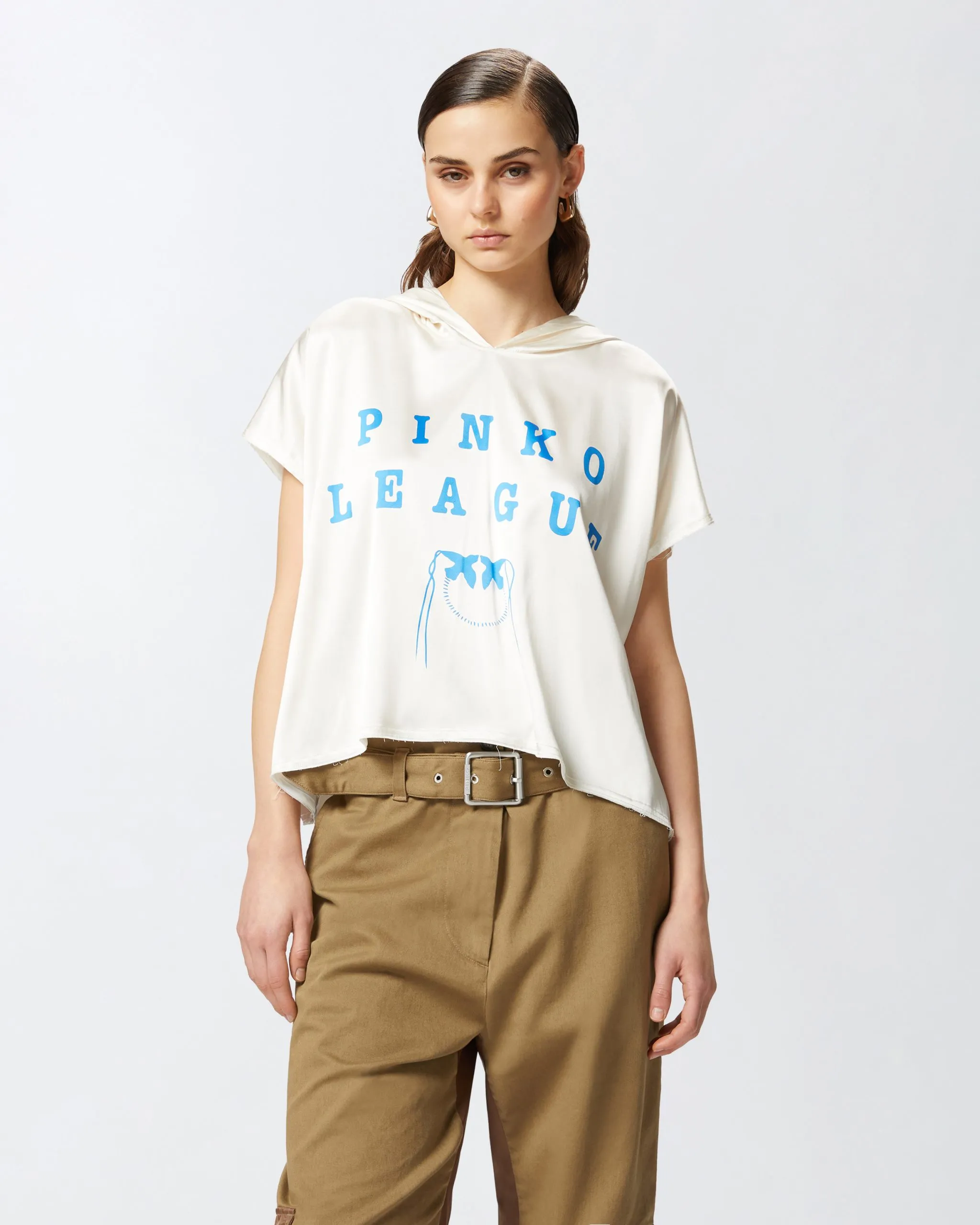 Blouse à capuche avec imprimé pinko league Blanc