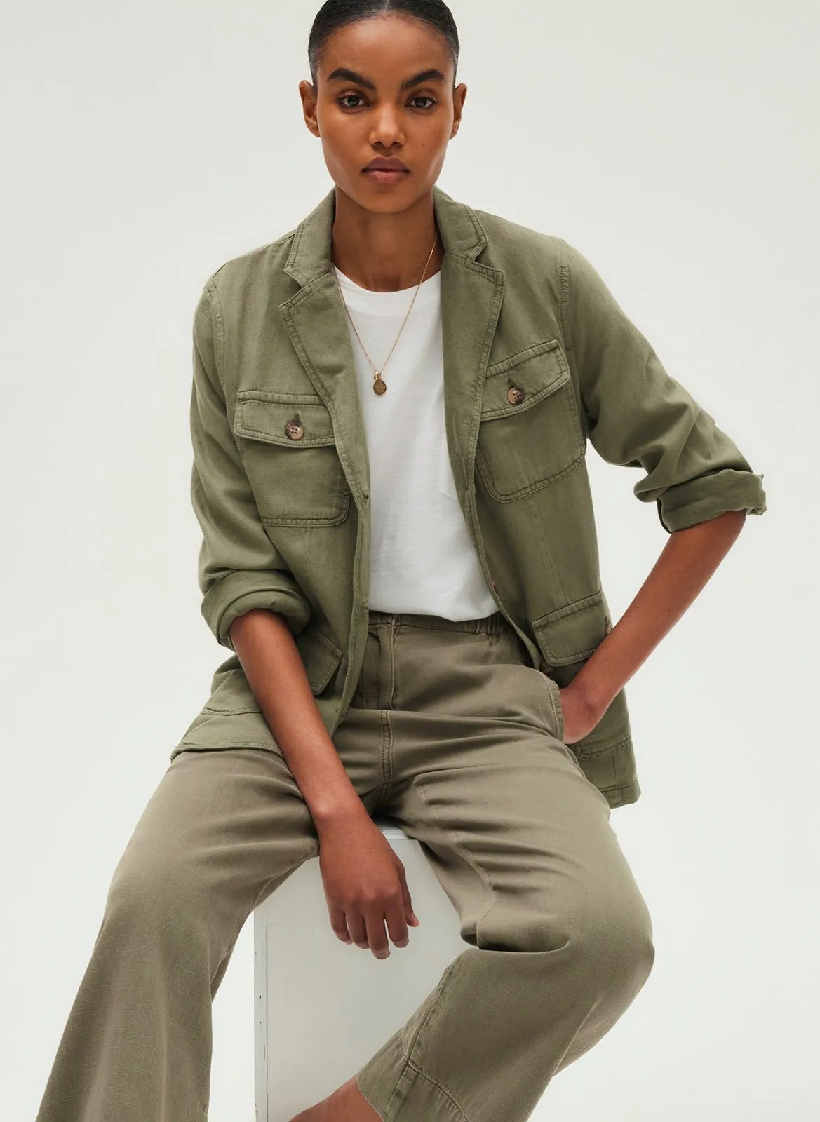 Veste droite à poches Kaki ROZALIA