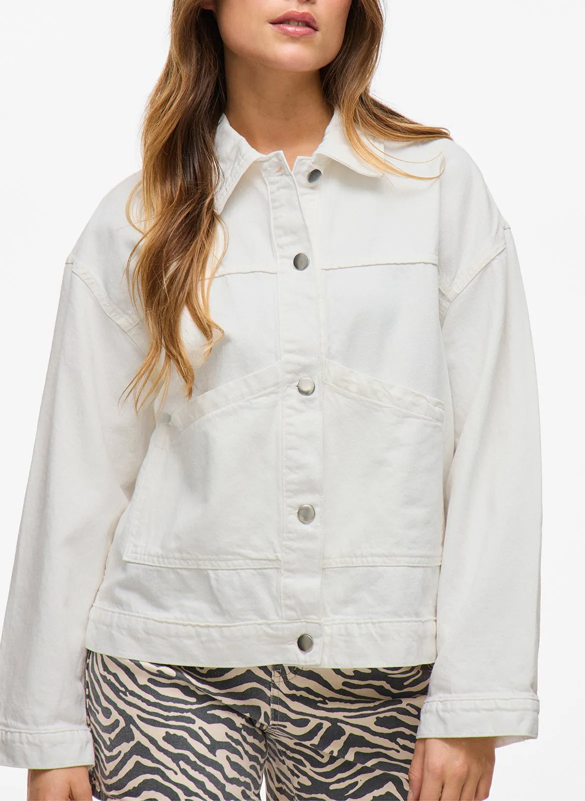 Veste ample boutonnée en jean Blanc