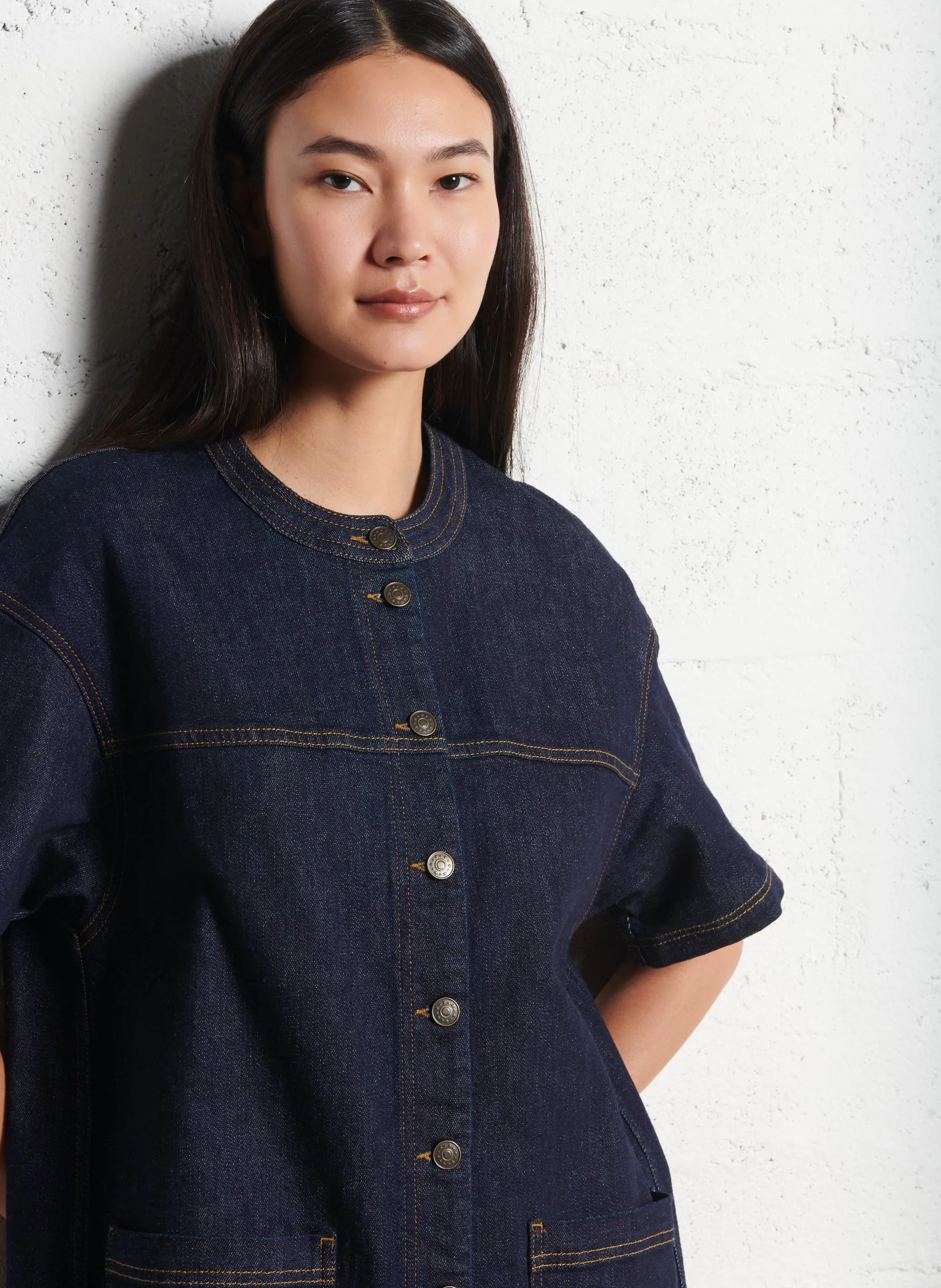 Robe midi en coton mélangé Bleu MARTHE